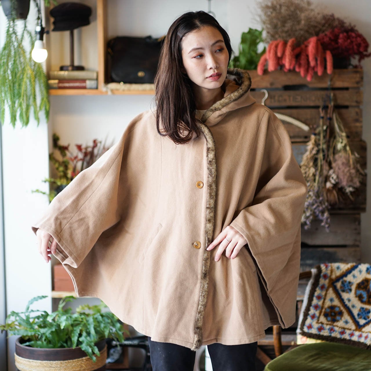 ウール フード付き ポンチョ(ベージュ) | GOODY｜古着・ヨーロッパ古着