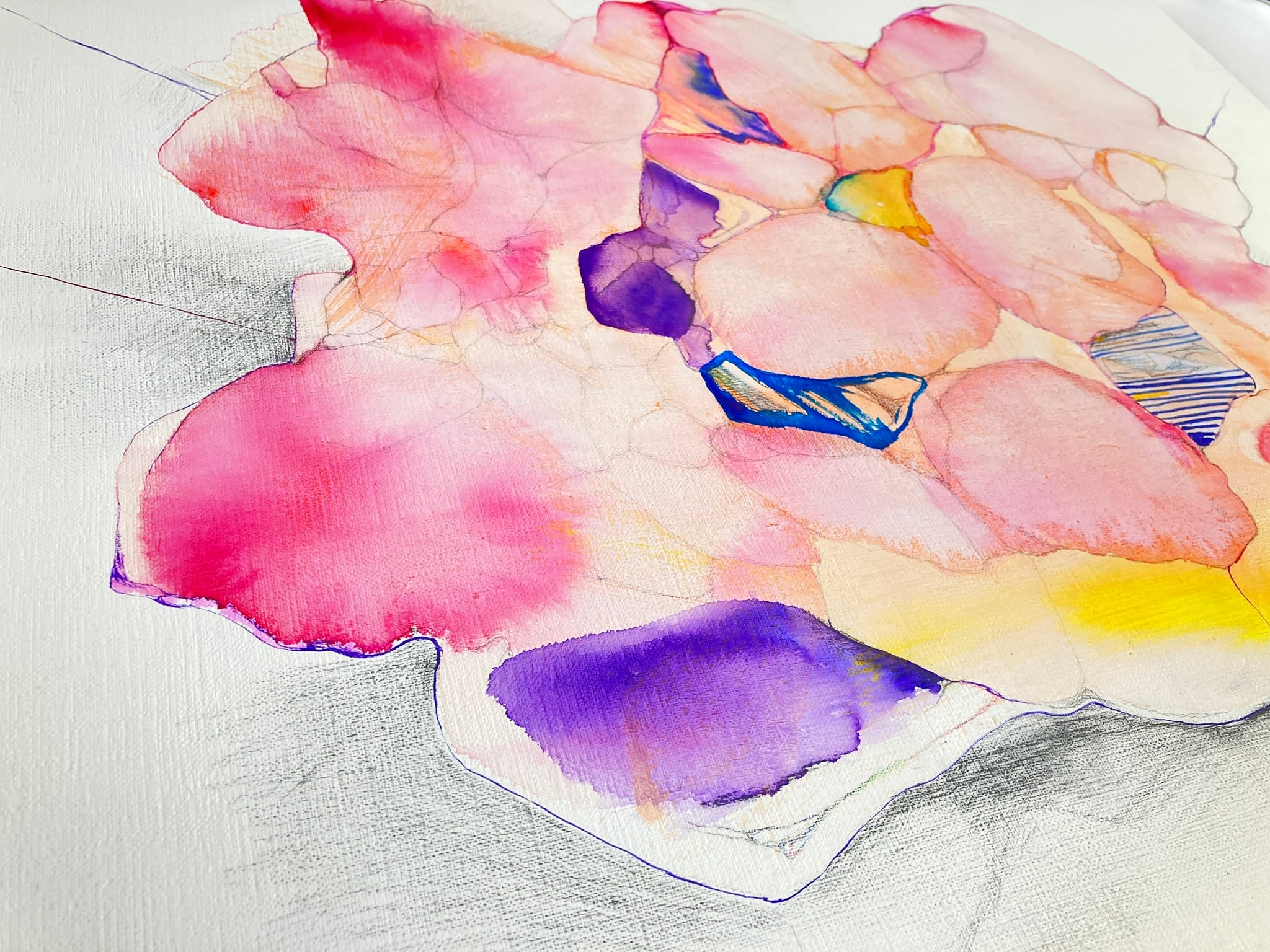 感じる細胞13 絵画 ピンク 紫 白 抽象画 水彩 キャンバス | sera artworks