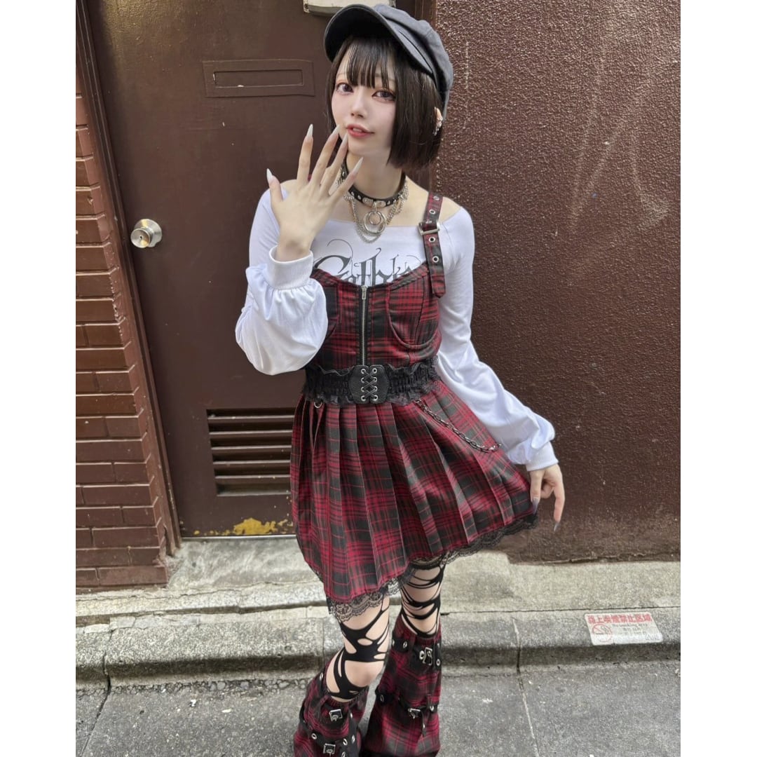 チェーン付き☆チェック肩ベルトワンピース(RED・GREY) | VOLCAN&APHRODITE