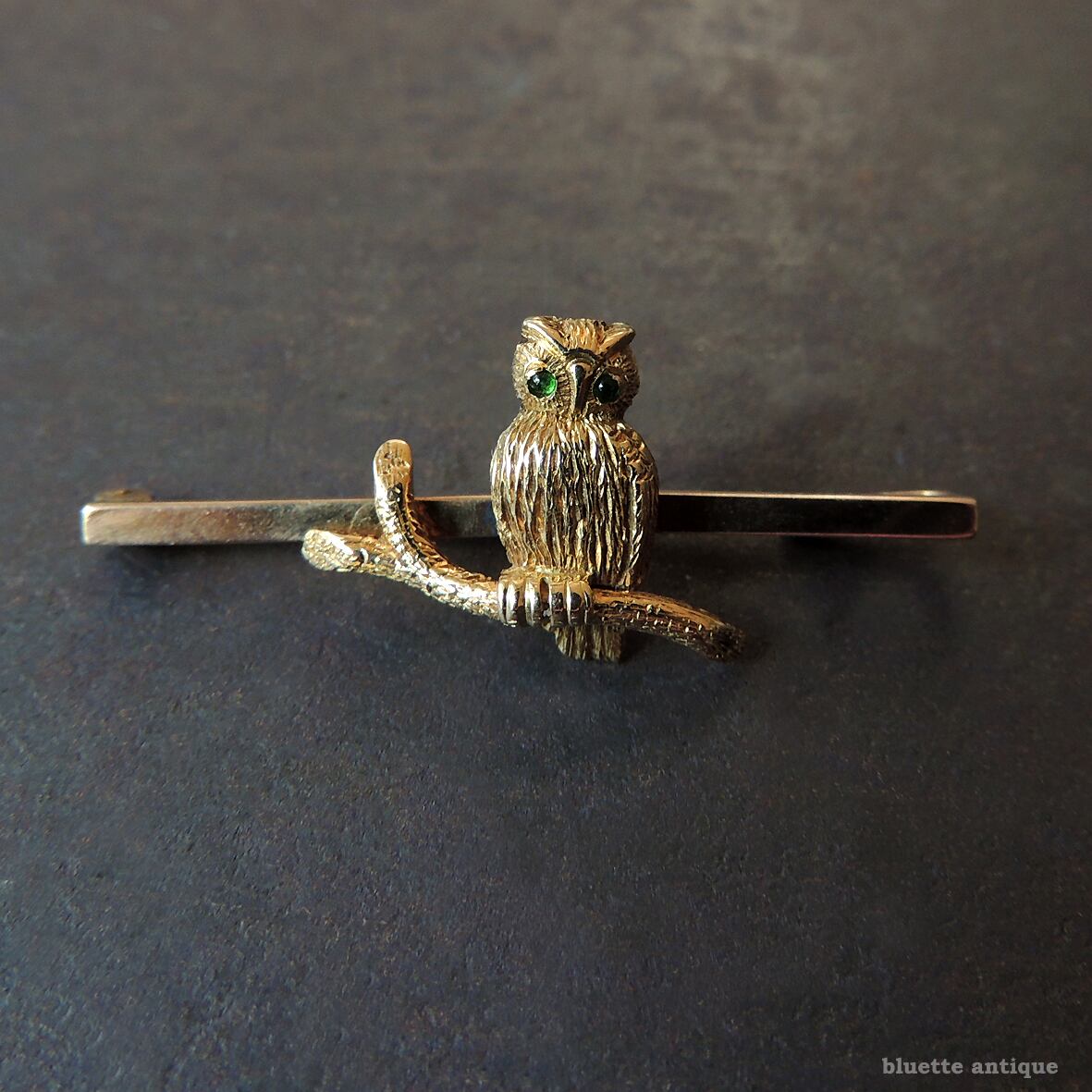 英国アンティークジュエリー 15ct・9ctゴールド フクロウ バーブローチ