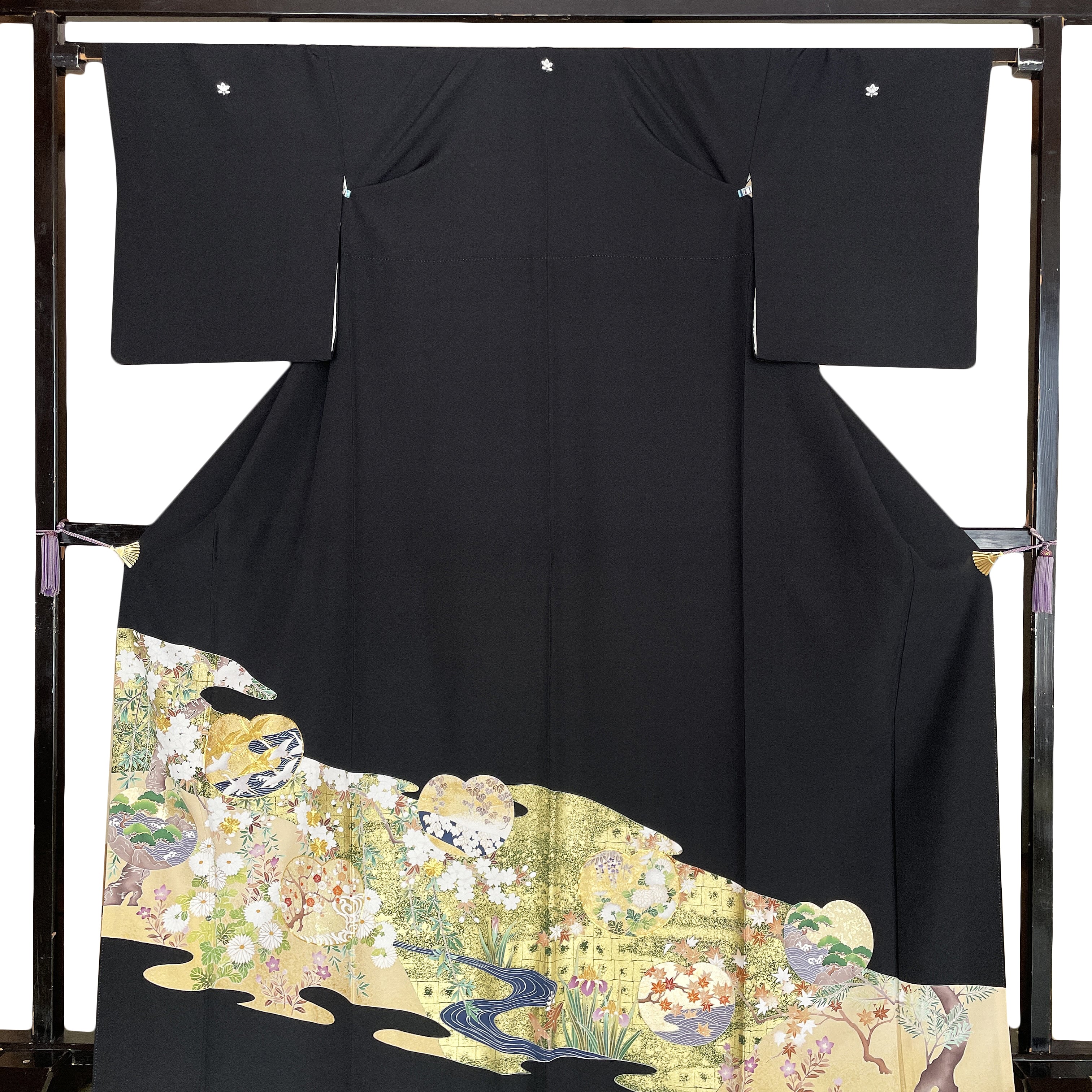 kuro18】ハイクラス黒留袖レンタル【高級加工品】正絹 豪華金彩鶴と