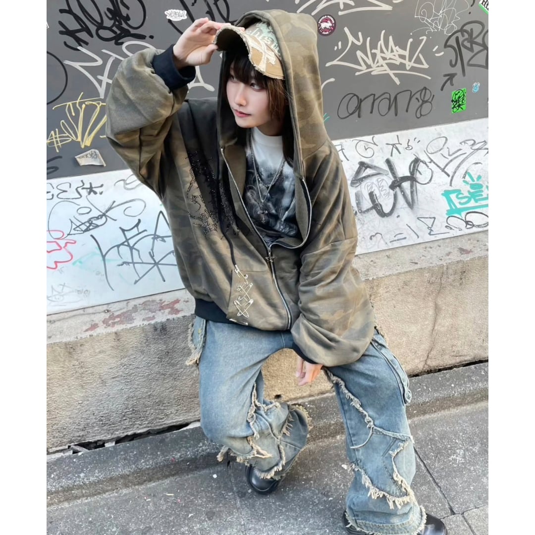 サブカル☆ラインストーン カモフラZIPパーカー | VOLCAN&APHRODITE