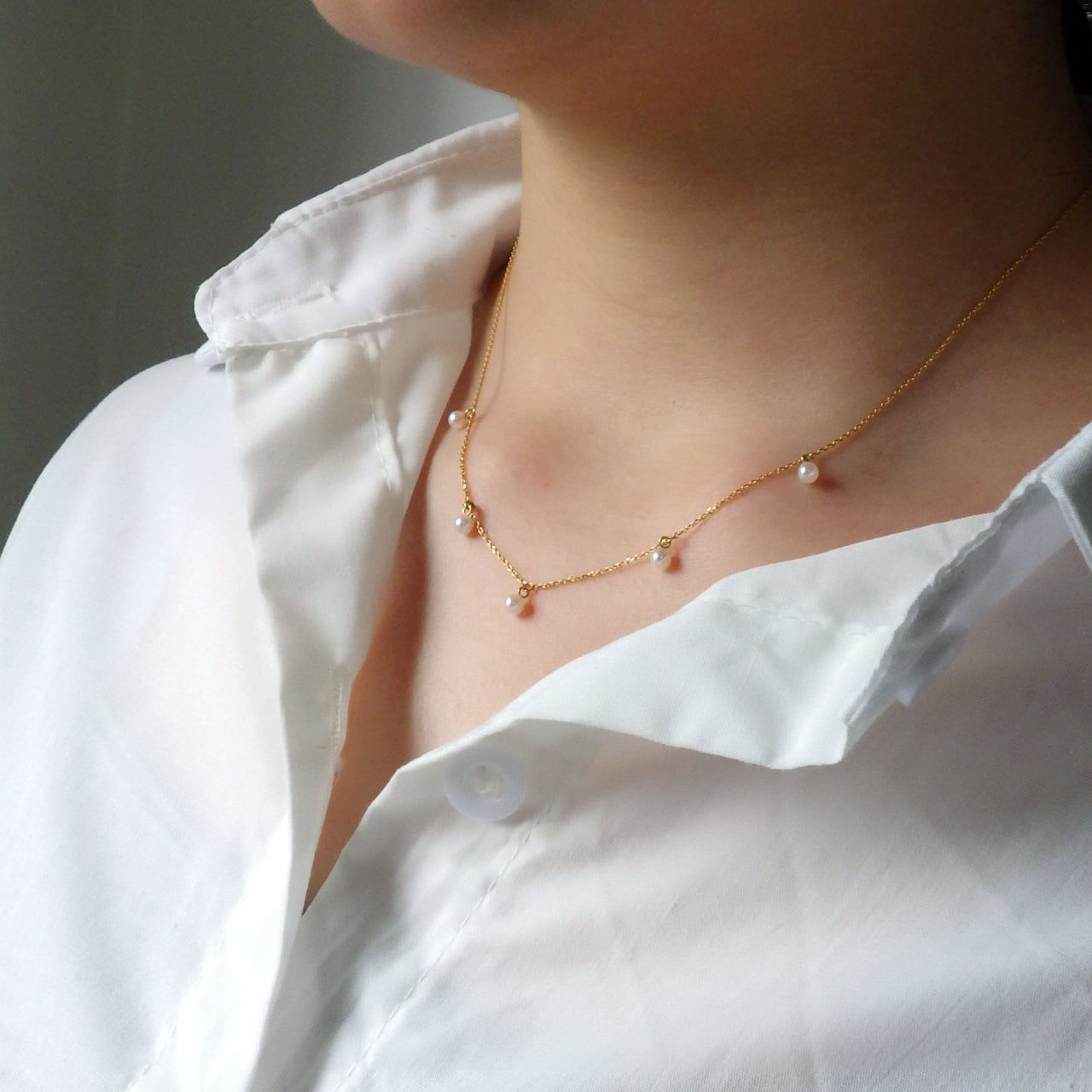 K18YG アコヤ真珠ベビーパールネックレス 5ピース 3.0－3.5mm