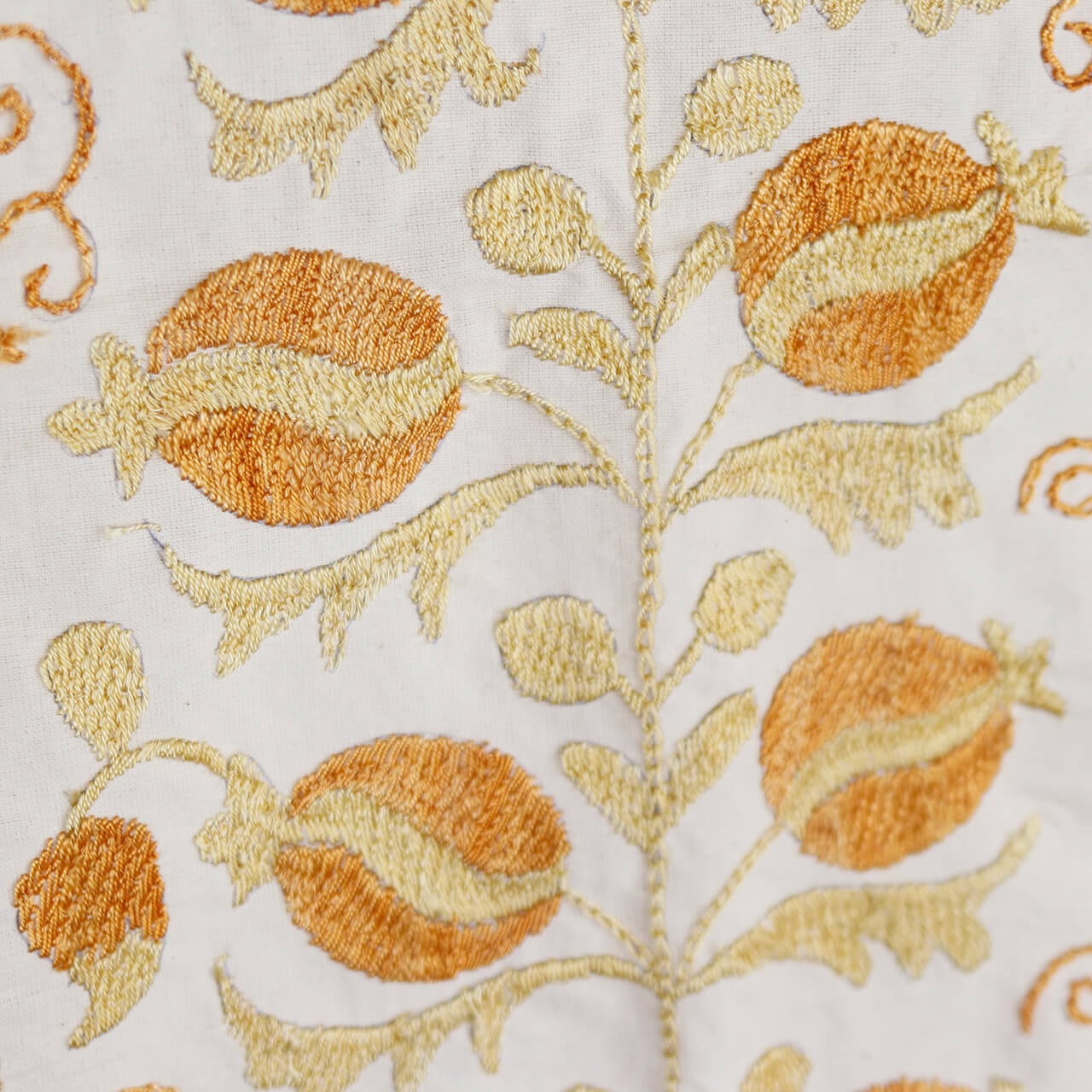 1点もの】スザニ刺繍 タペストリー イエロー オレンジ ザクロ 植物