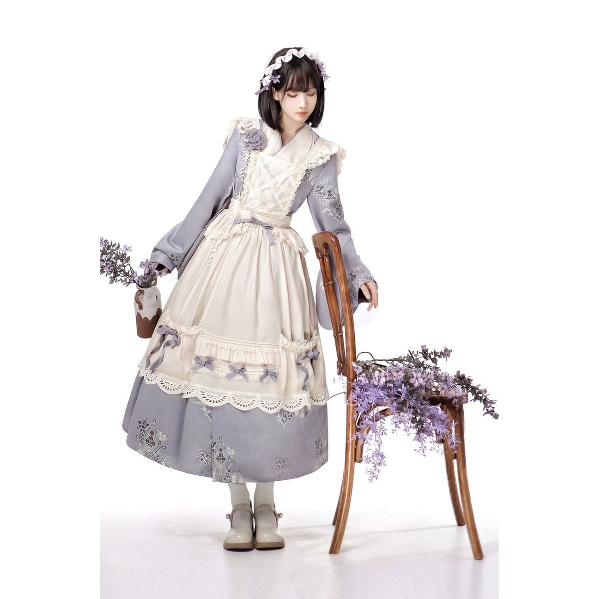 レトロラベンダーロングエプロンワンピース | Maiden's Rêve