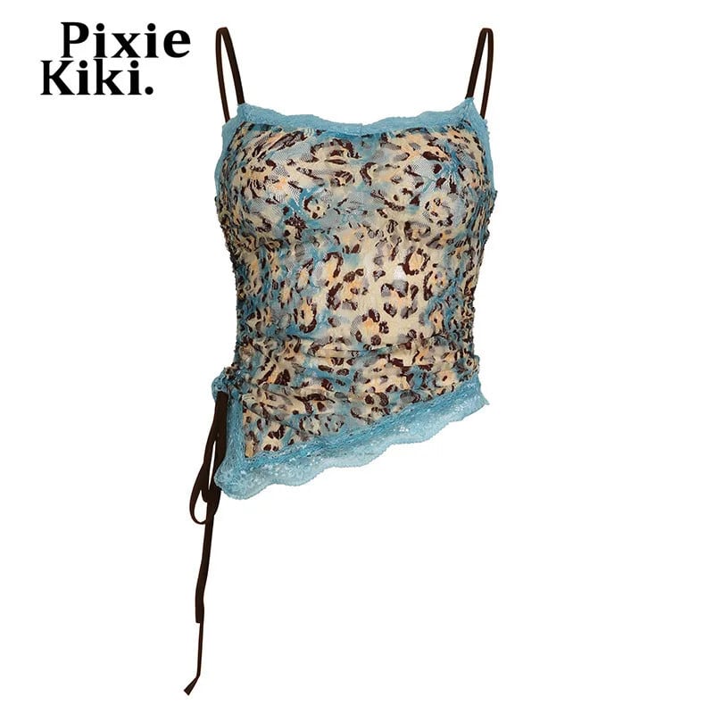 PixieKiki ヒョウレースキャミソールお出かけトップス Y2k 2000 年代