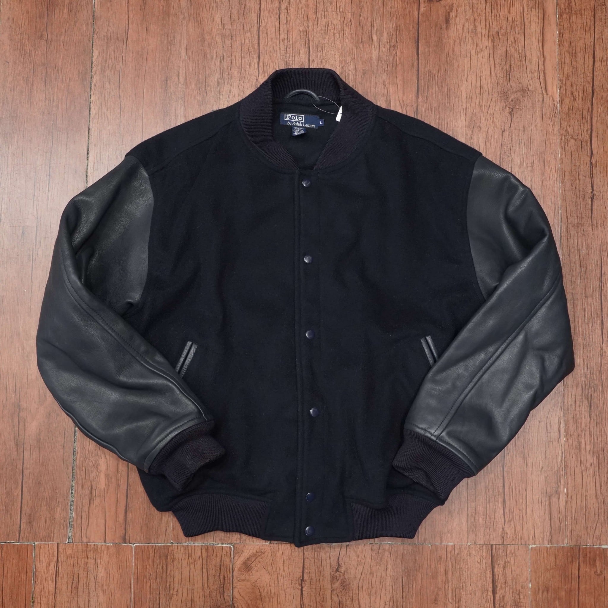 90s ralphlauren 袖レザー スタジャン L/ラルフローレン 無地 | 古着屋
