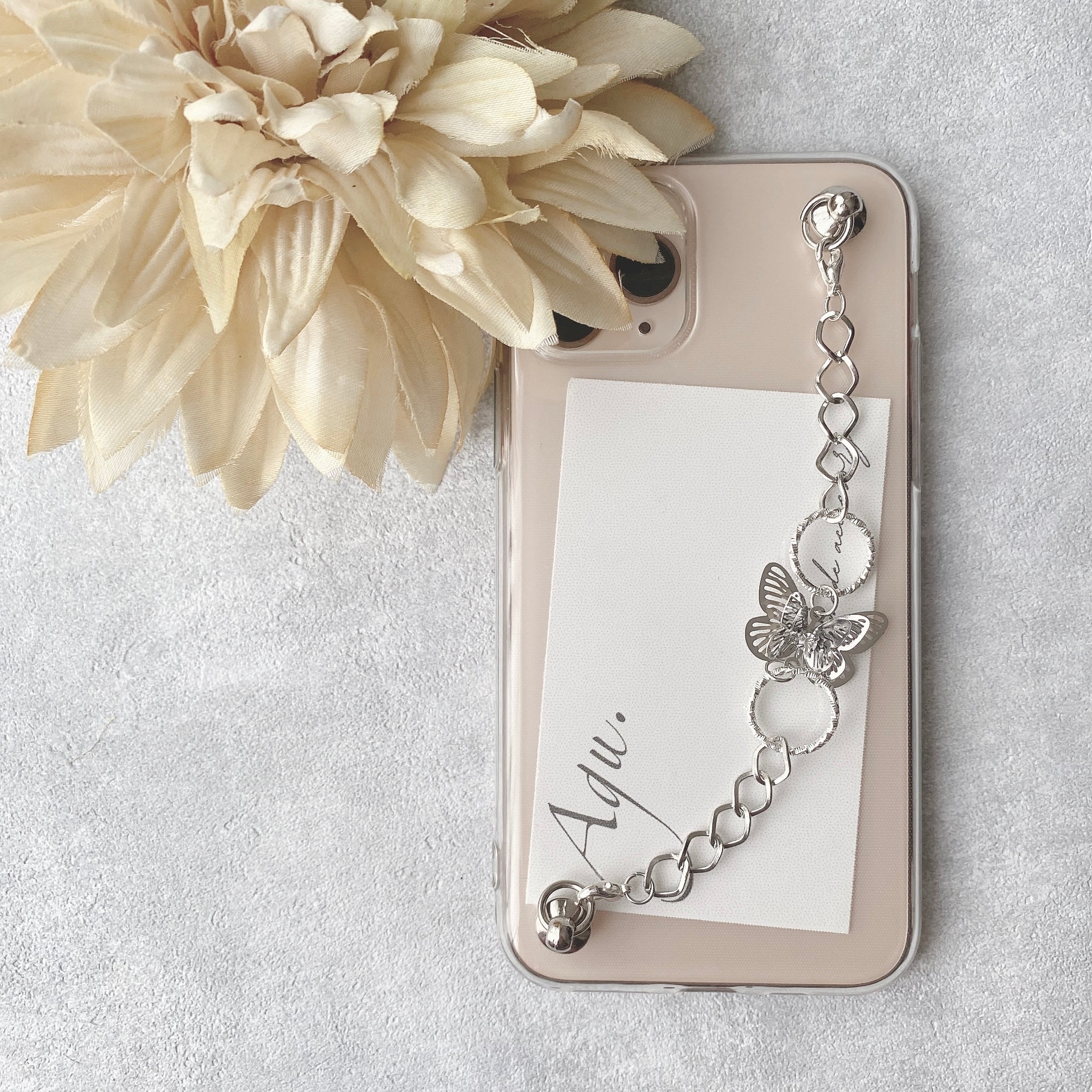 iPhone】3枚羽蝶々のキーリングハンガー(シルバー) | 【Agu