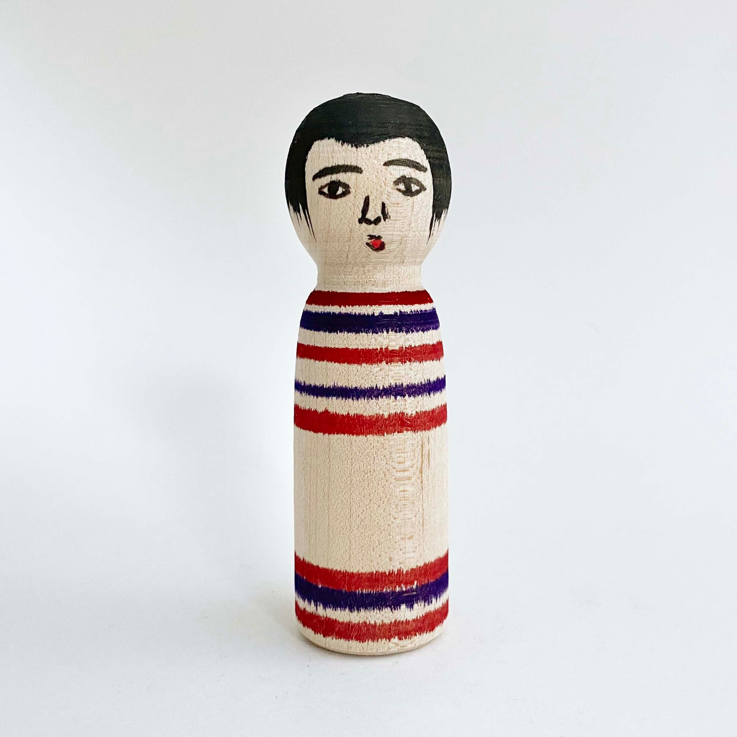 今晃工人こけし（赤と紫のボーダー小） | kokeshka