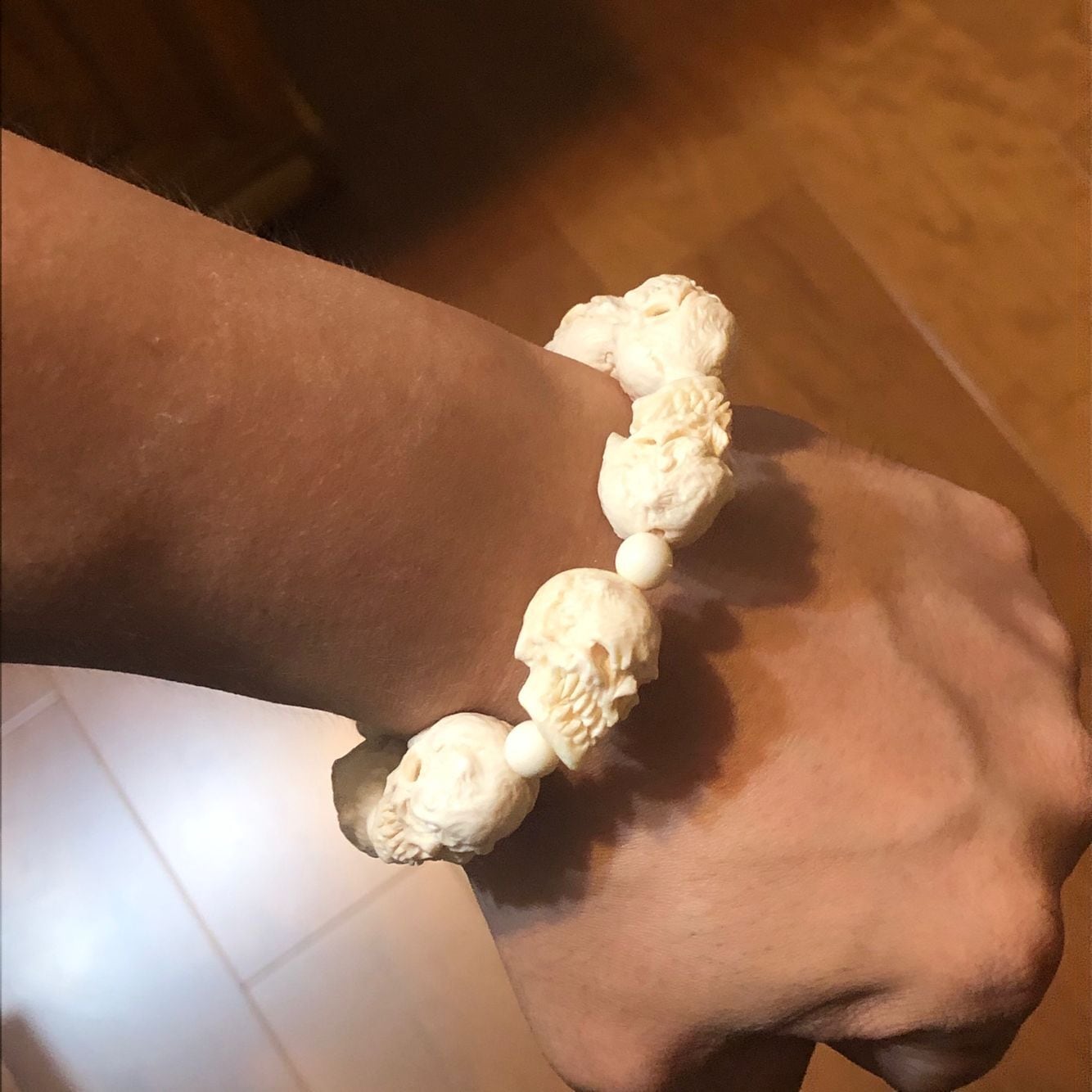 ☆CARVEX☆ 手彫り 日本製 数珠ブレスレット 半面武霊数 小手名作 天然