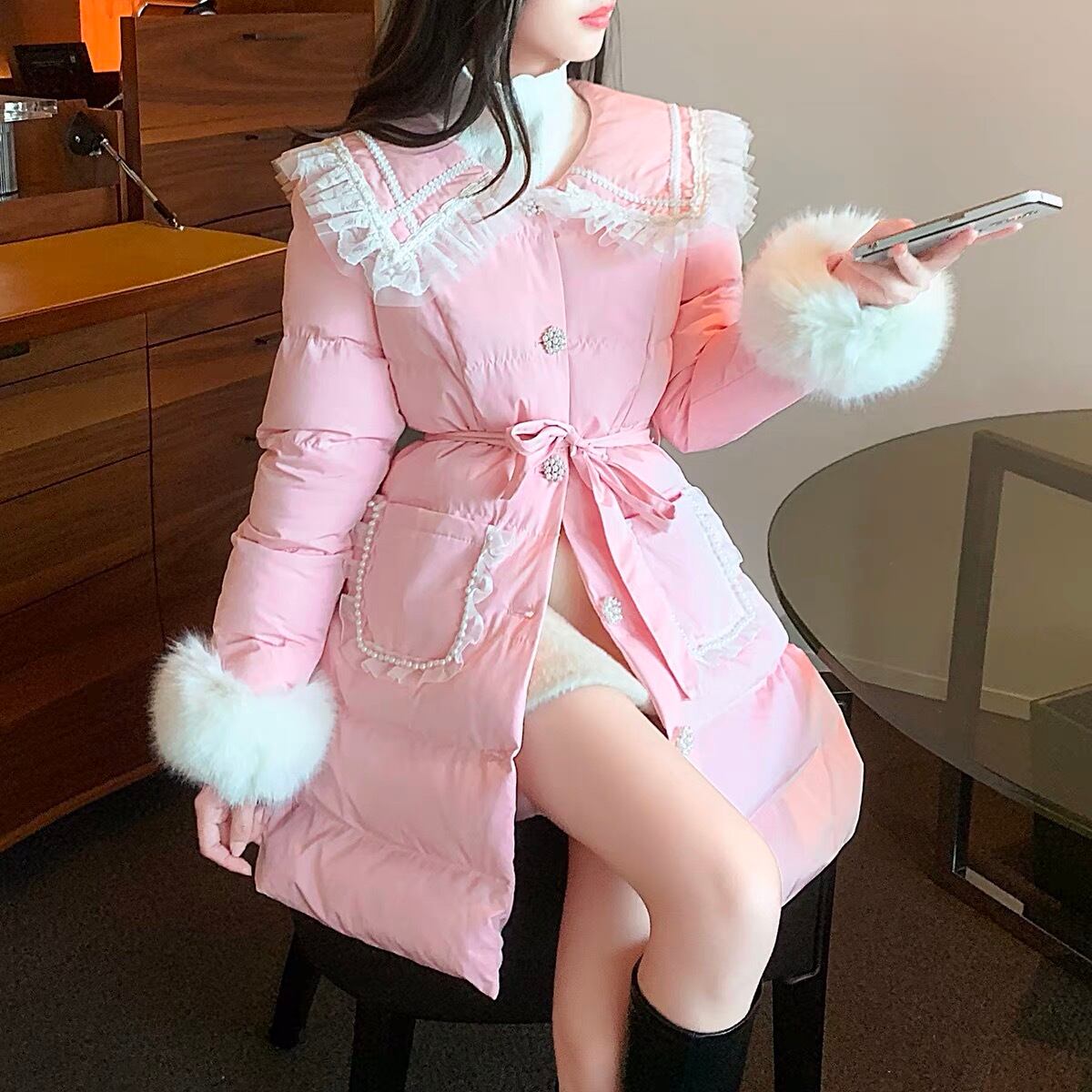 2カラー 】ピンク 水色 ワンピース コート アウター ジャケット リボン