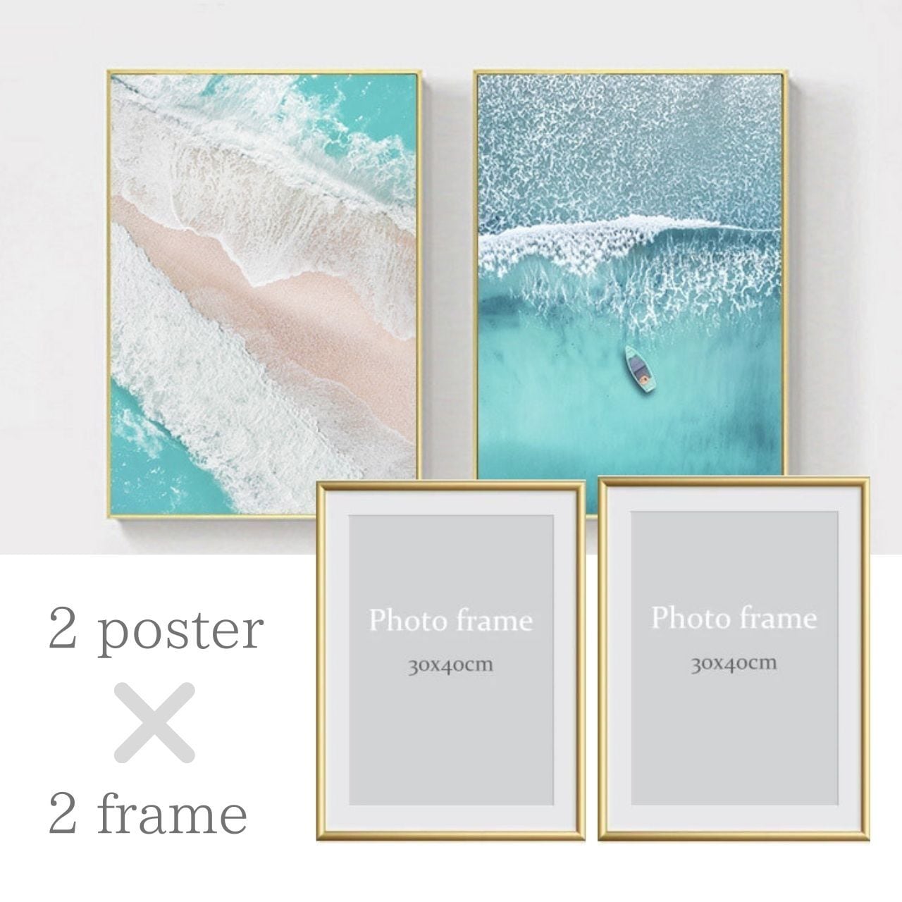 1番人気アートポスター2枚×ゴールドフレーム2点セット*B6〜サイズが
