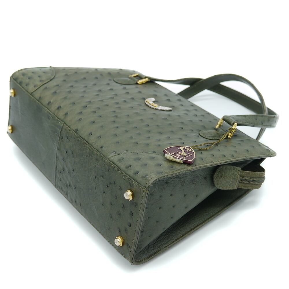 オーストリッチハンドバッグ 本革 カーキ JRA(日本製) Y00519 | 大和屋