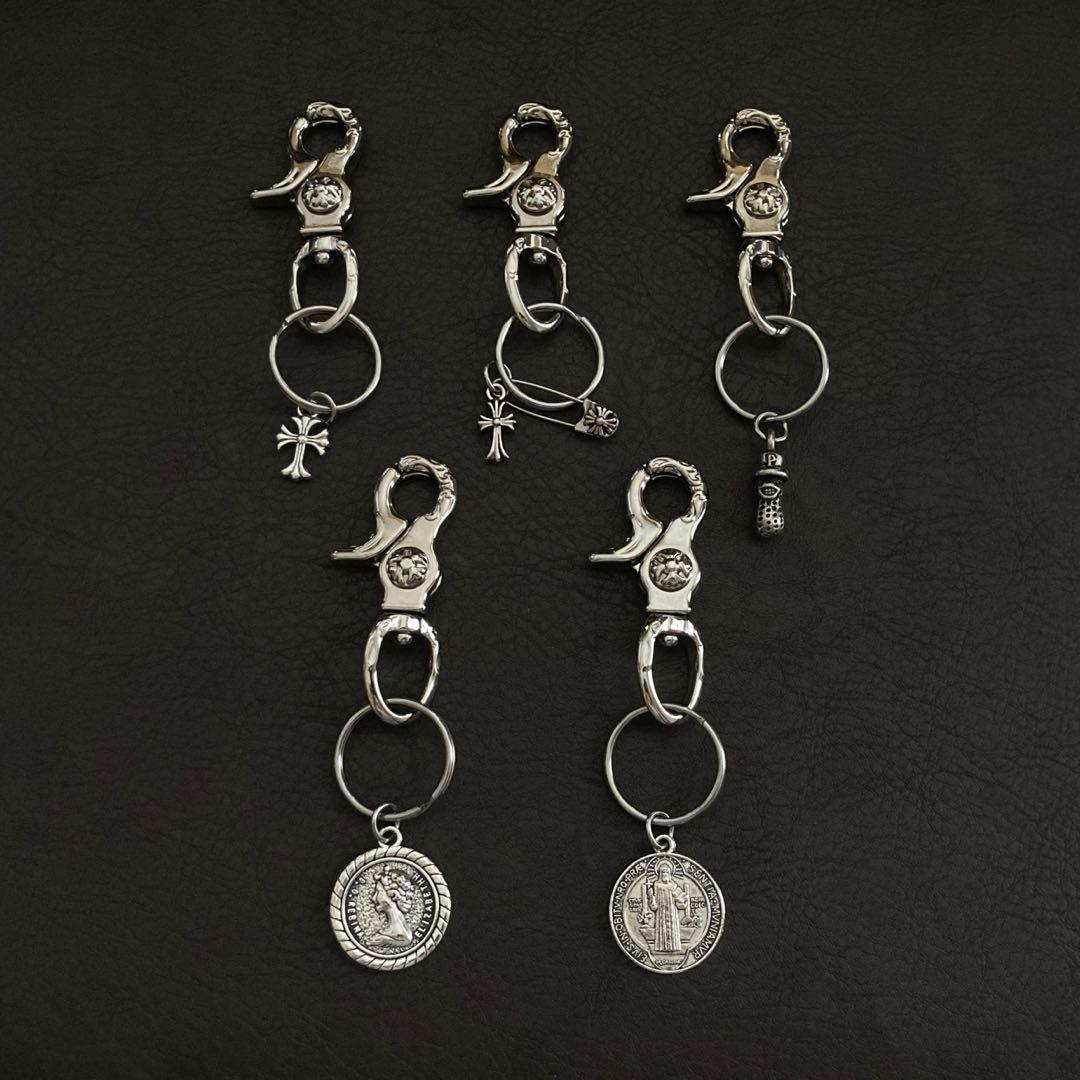 267 真鍮 シルバー キーホルダー キーリング 十字架 カラビナ フック