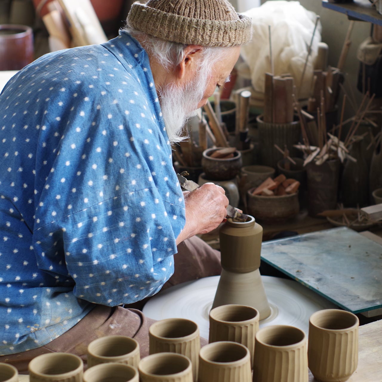 俊彦窯 しのぎ手飯茶碗 掛け分け 丹波立杭焼 兵庫県【清水俊彦】【伝統