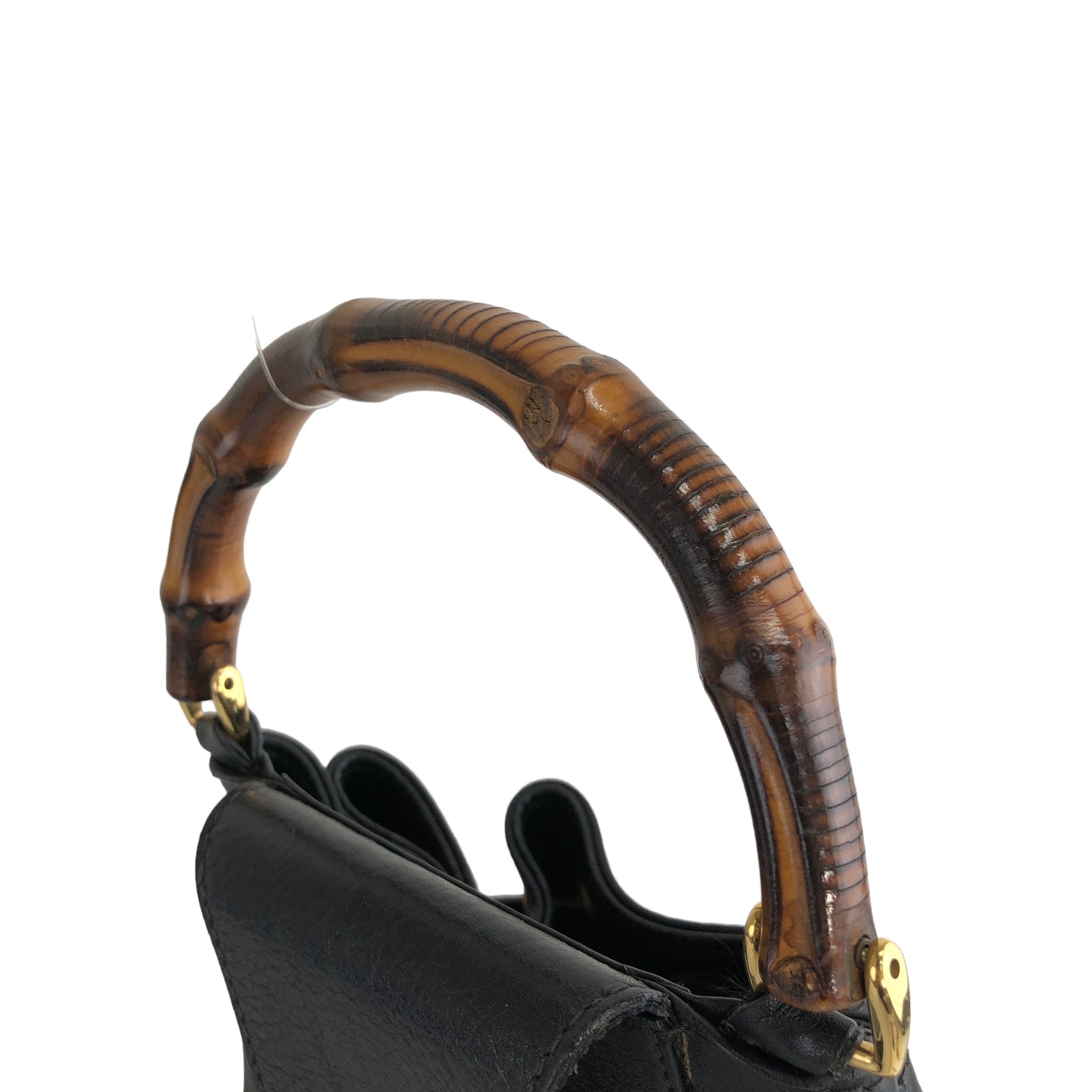 GUCCI グッチ バンブー レザー 巾着 ショルダーバッグ ブラック