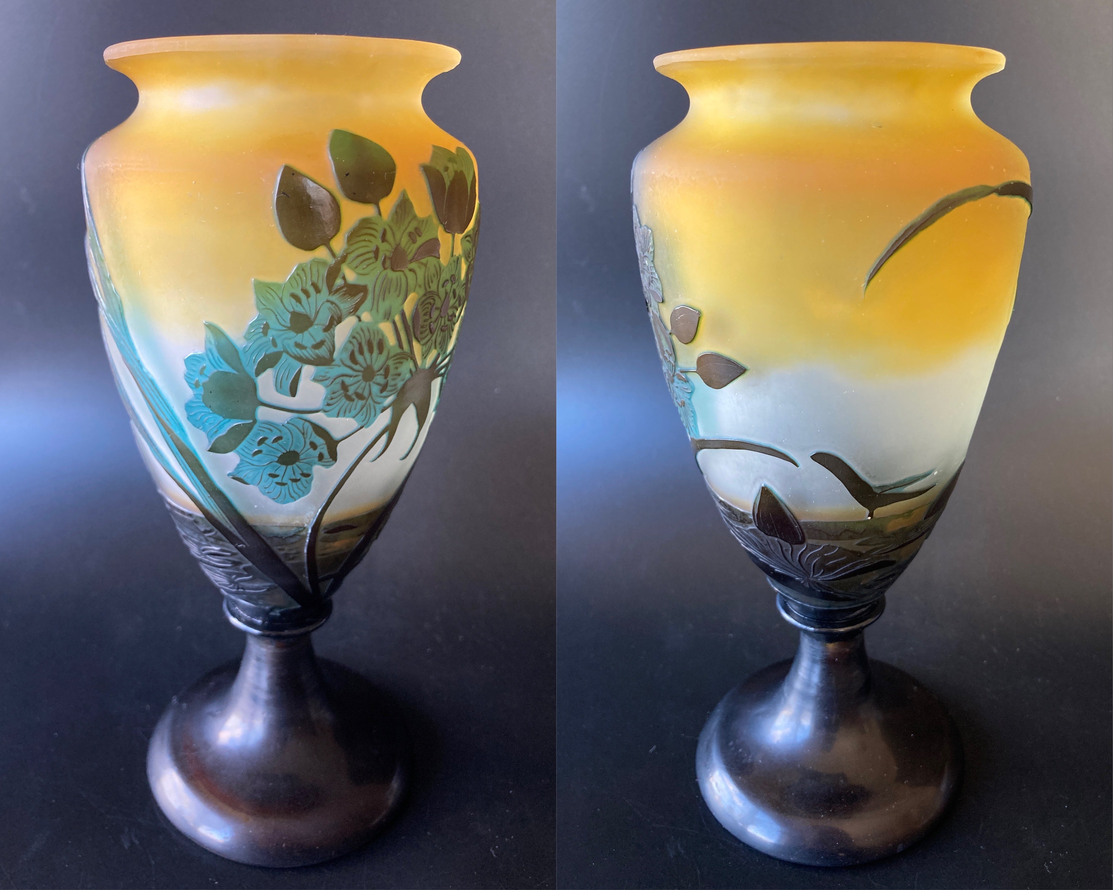 エミール ガレ 睡蓮とオモダカ 水草文 花器 花瓶 飾り壷 多色多層被せ