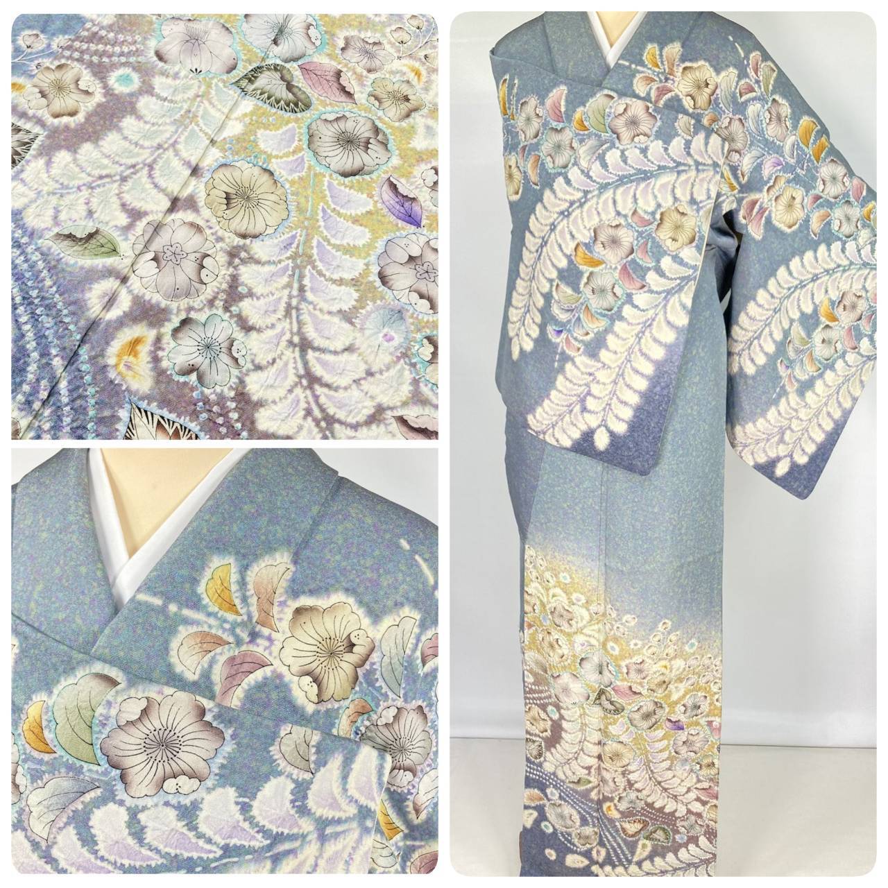 作家物 辻が花 絞り 銀通し 天目染め 落款 袷 訪問着 正絹 ブルー 白