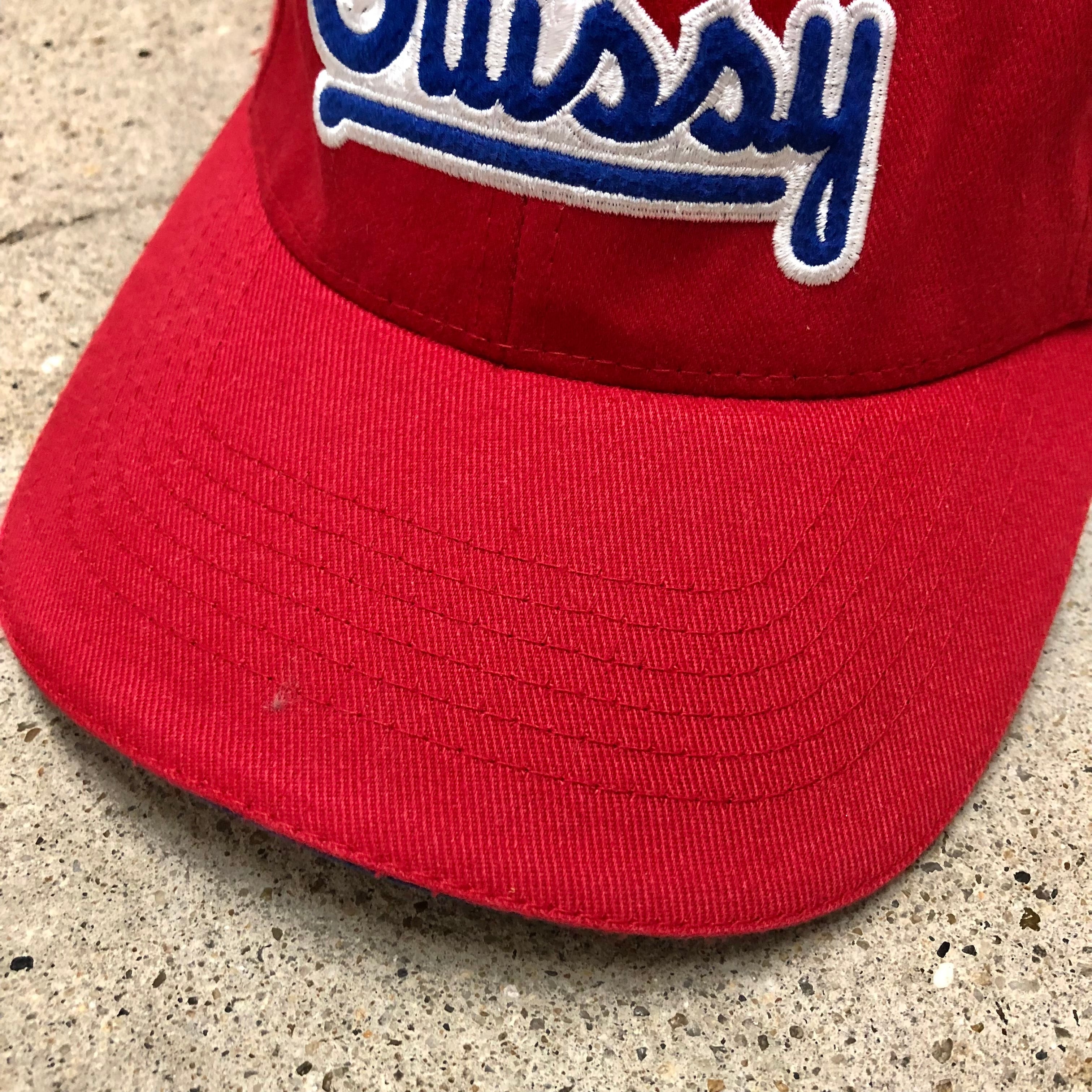 90s OLD STUSSY/Logo Cap/紺タグ/S-M/ロゴキャップ/レッド