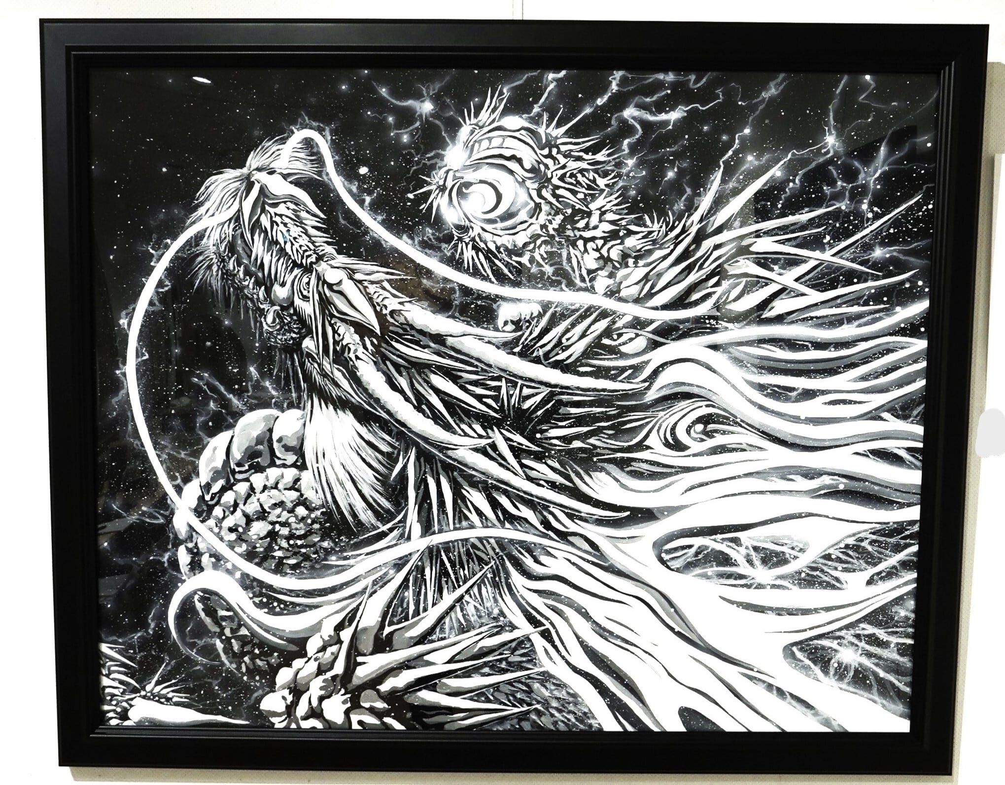 現代水墨画家 絵師白道 「大宇宙の長 白龍神」 直筆作品 証明書付 龍