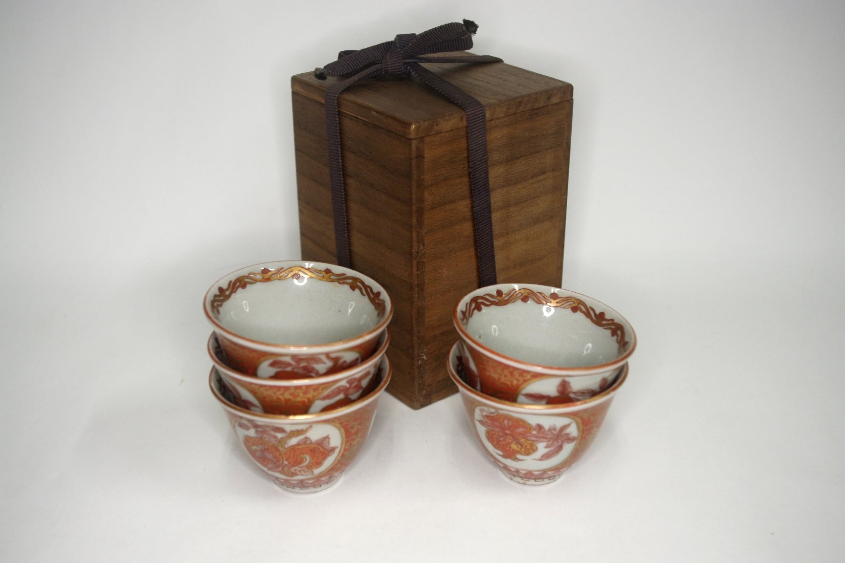 九谷焼 赤絵金彩煎茶碗 5客 明治時代 | 中信木村美術店