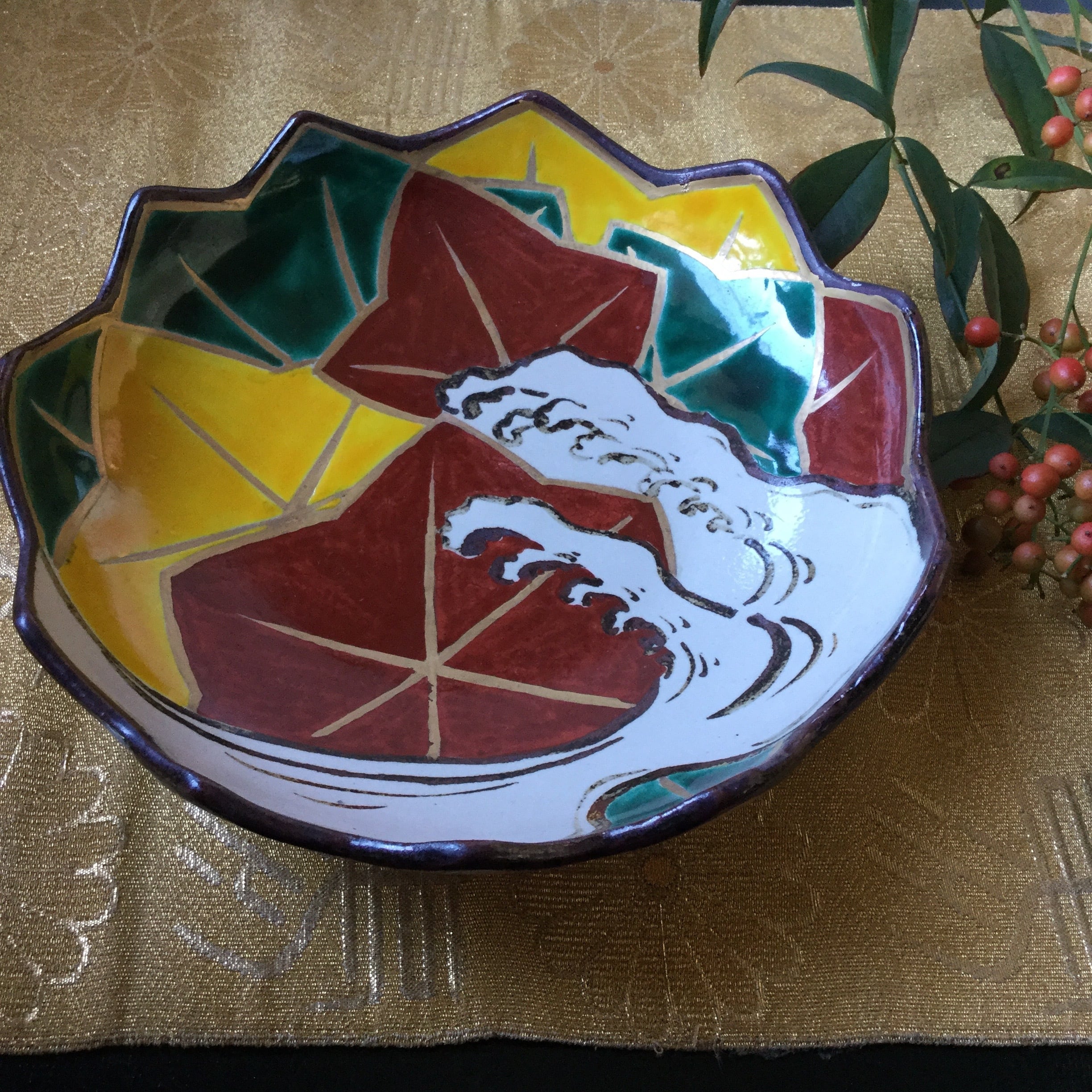 乾山写色絵竜田川6寸平鉢 TKD020334B | 陶花堂