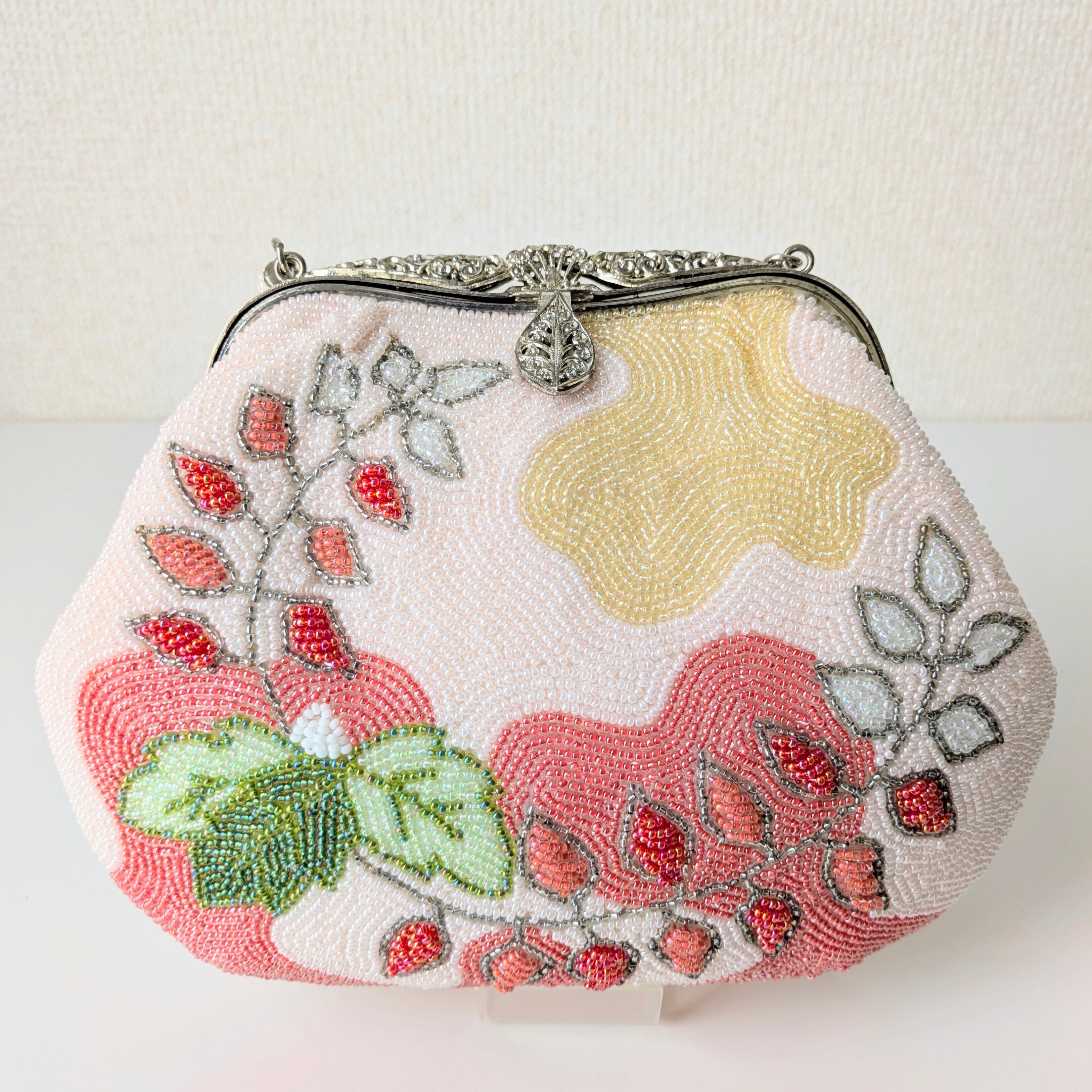 Vintage】ビーズ刺繍バッグ ピンク 藤の花模様 パーティーバッグ 昭和