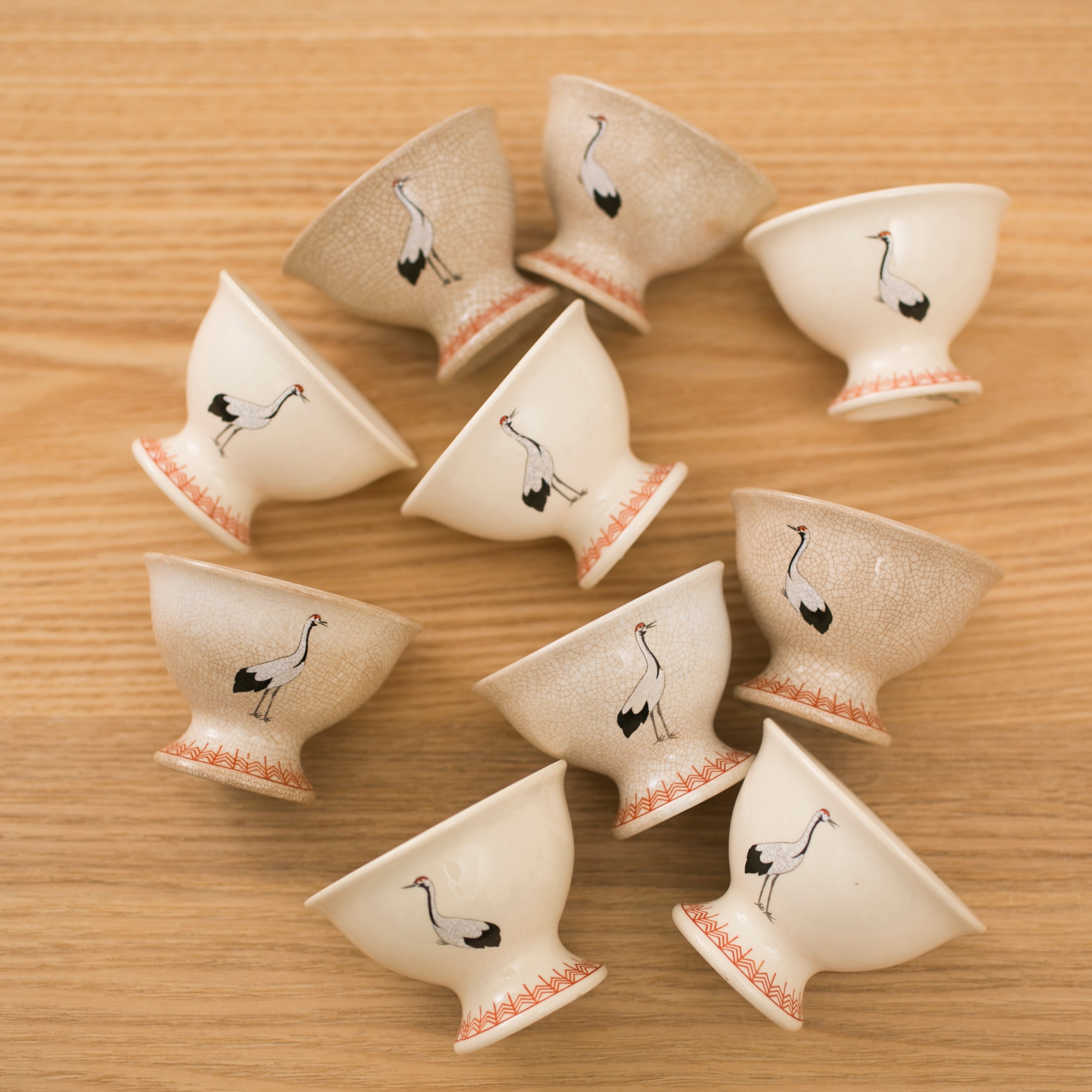 和蘭陀 馬上坏 盃 ぐい呑み 酒器 鶴 ツル 10客セット 十客揃 オランダ