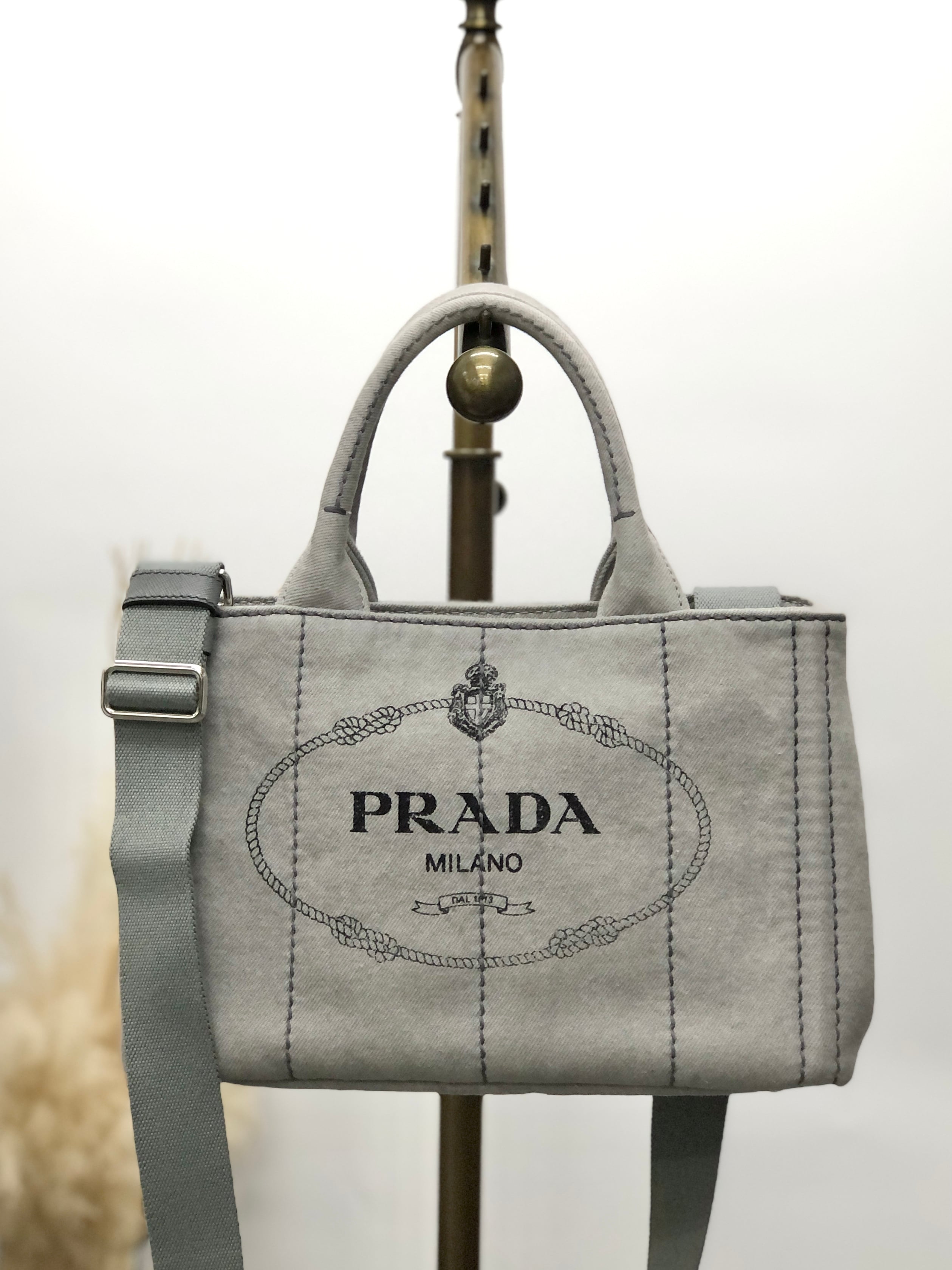 日本直送 名牌中古包 】PRADA プラダ カナパ ハンドバッグ グレー