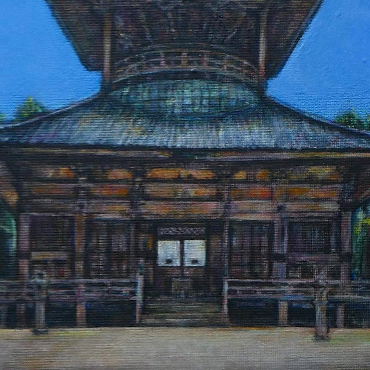 送料無料 「西塔ー高野山金剛峯寺 」原画 フレーム付き アクリル画