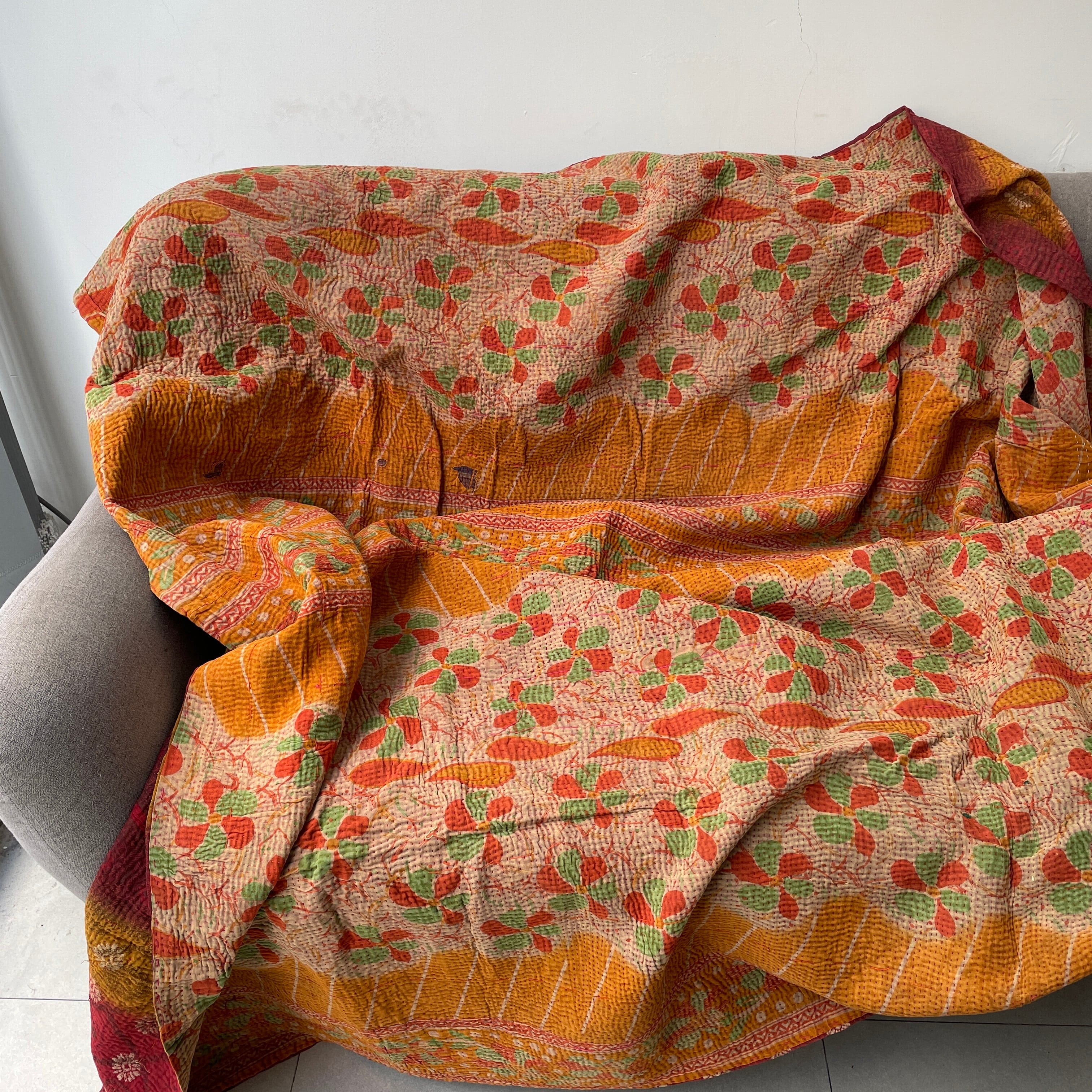 20】インド直輸入 ビンテージ ラリーキルト カンタ キルト