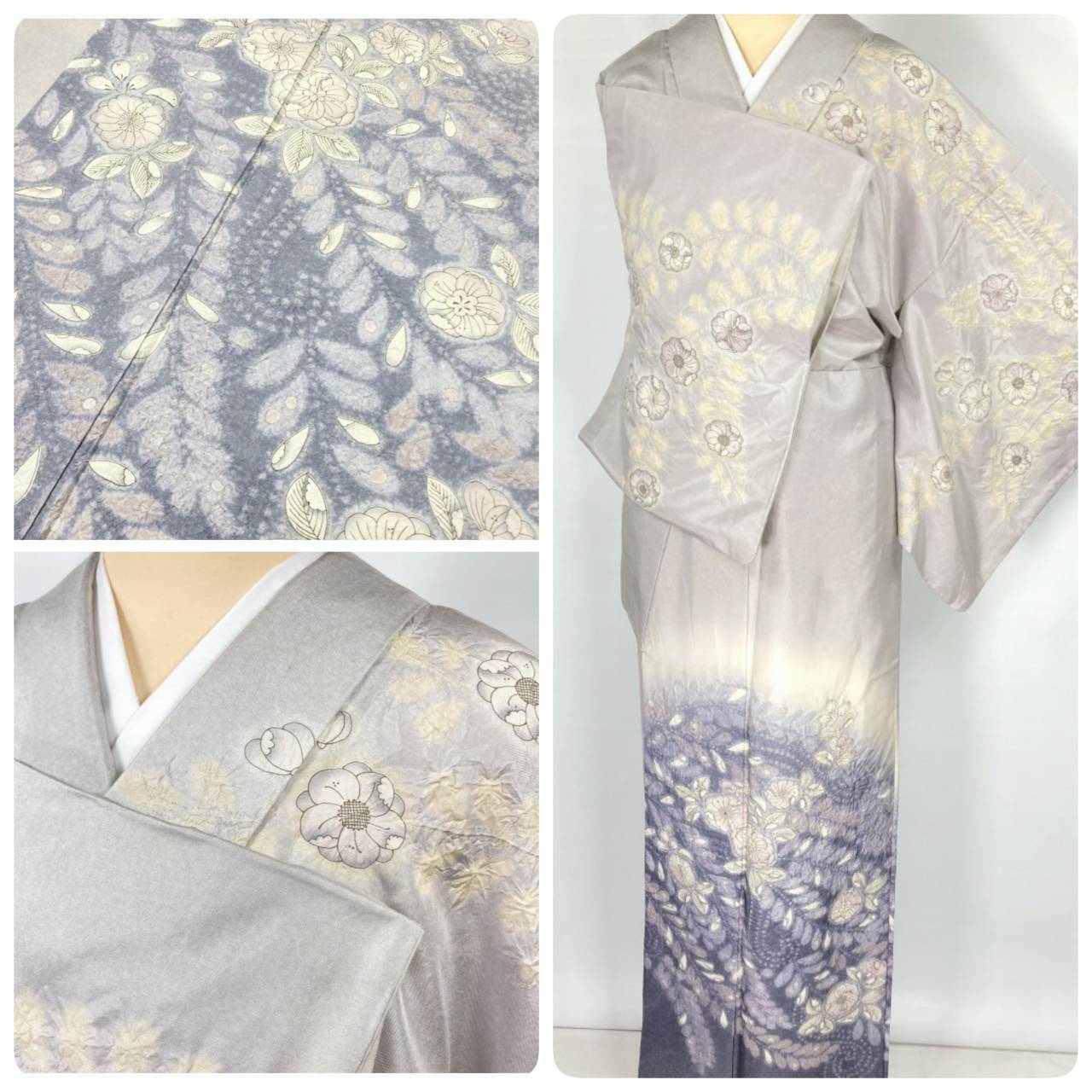 大島紬 辻が花絞り 天目染め 訪問着 本場大島紬 正絹 グレー 水色 紫