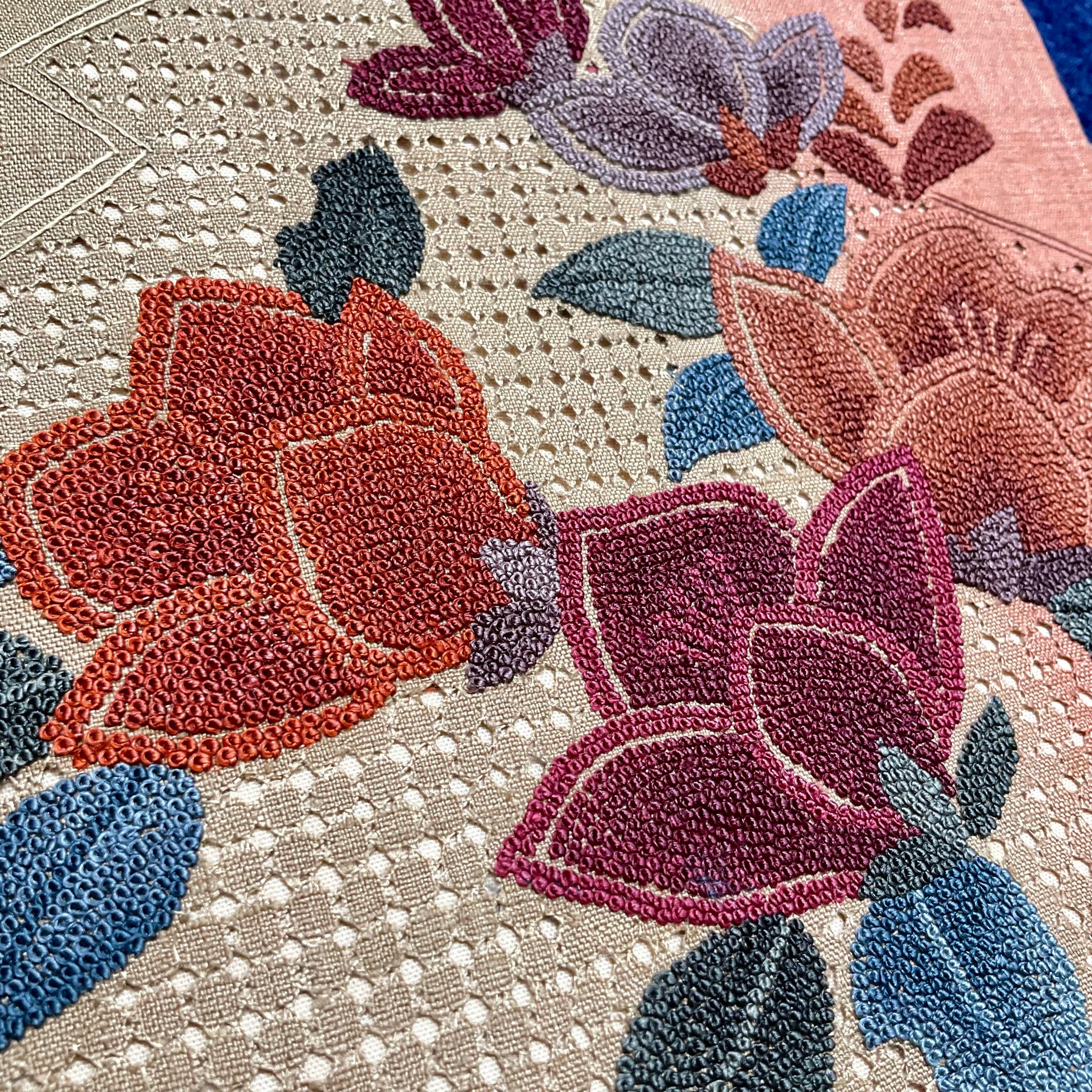 刺繍の絵画＊相良刺繍 スワトウ刺繍 汕頭刺繍 リサイクル名古屋帯 A554