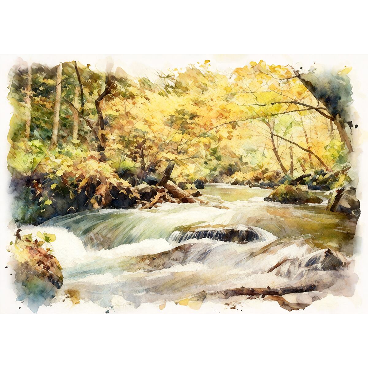 絵画 秋の日本庭園の風景 インテリアアート額付き 水彩画・油絵風