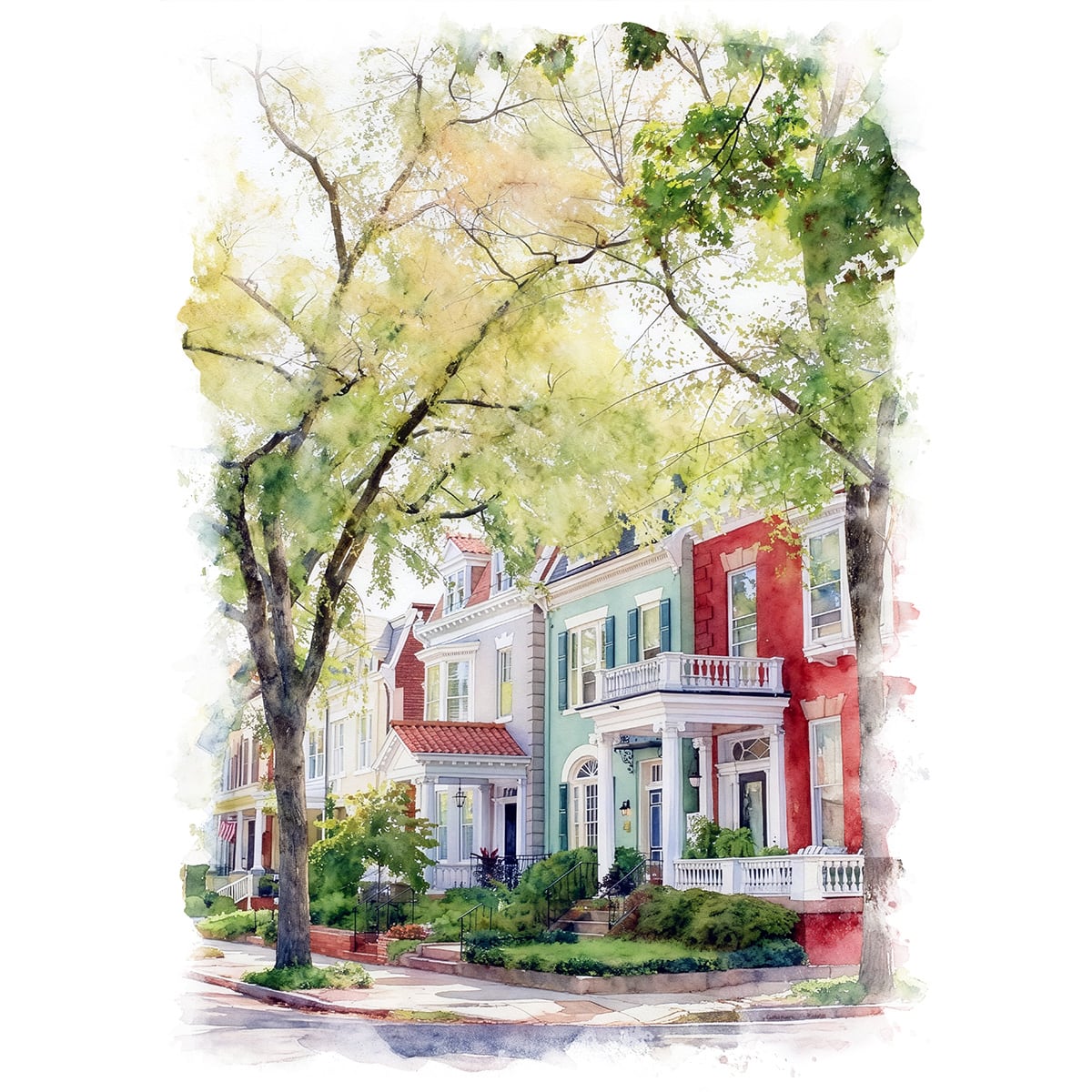 絵 絵画 水彩 水彩画 風景画 プレゼント 家 ビル 絵 絵画 水彩 水彩画