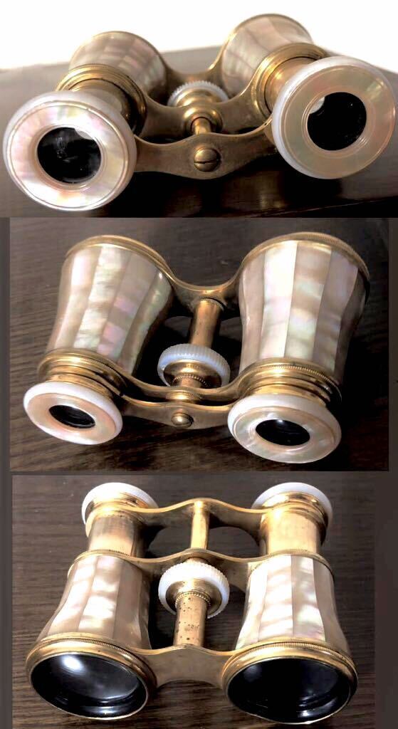 英国アンティーク 双眼鏡 オペラグラス 白蝶貝 ディスプレイ 雑貨