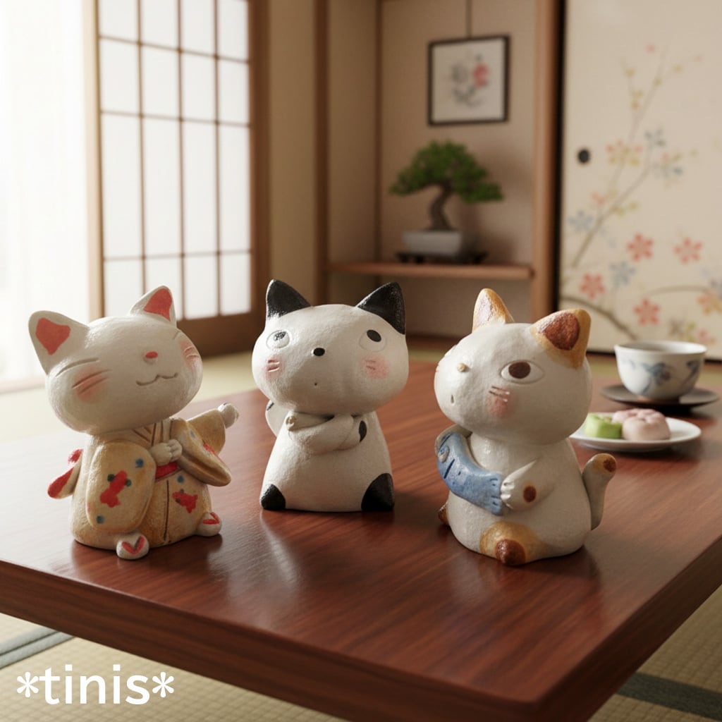 268) 美濃焼 猫 置物 手造り 日本製 立型 （4～6） | *tinis* 猫