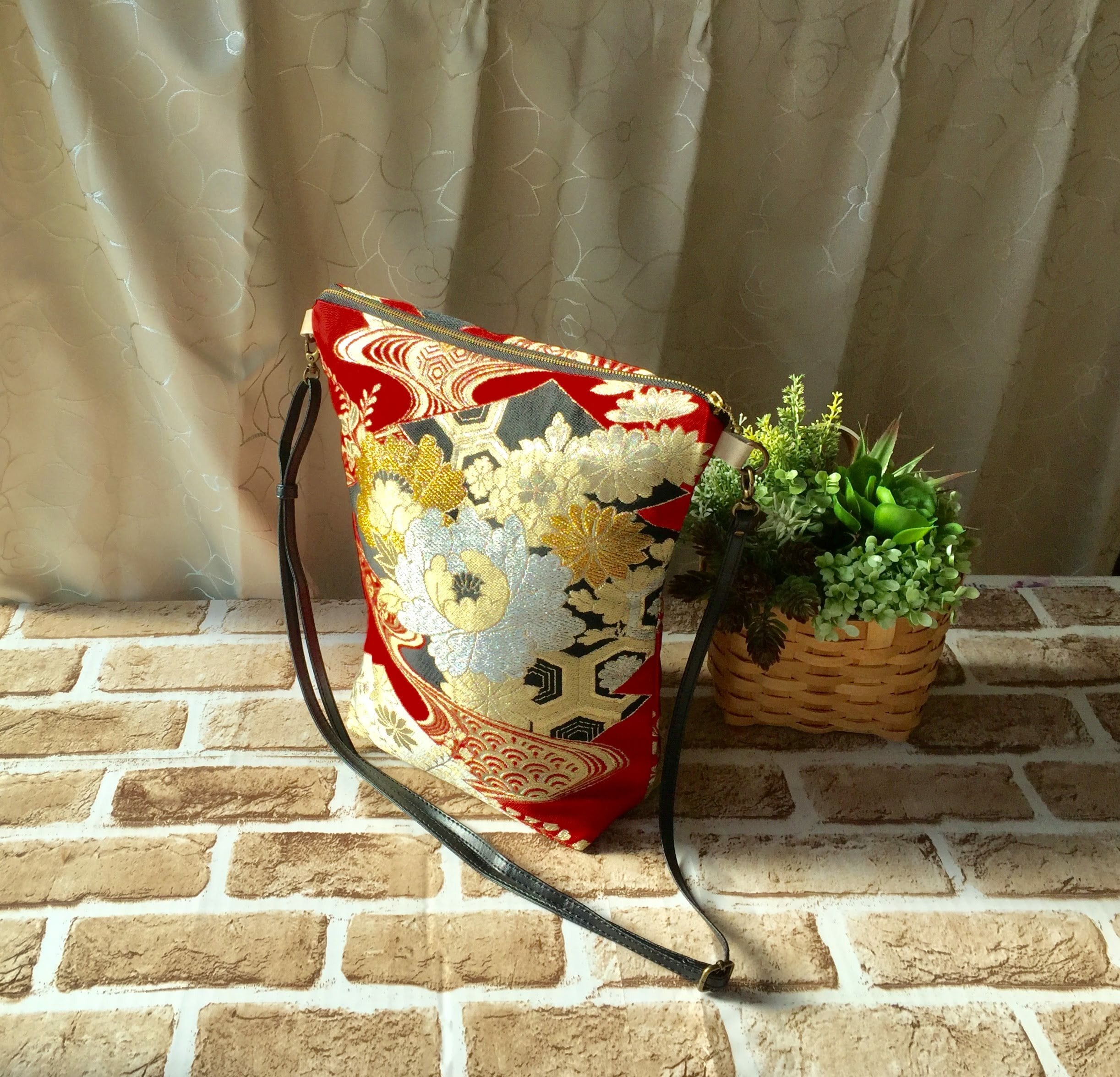 着物帯リメイクバッグ送料無料☆1点物☆帯リメイクショルダーバッグ
