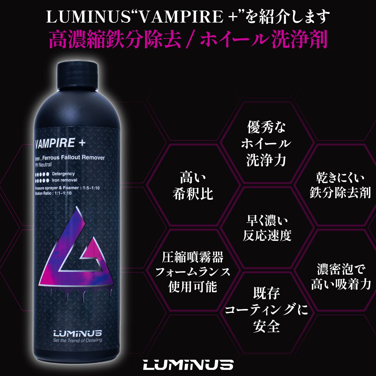 VAMPIRE＋ ヴァンパイア＋ 500ml 鉄粉除去剤 LUMINUS | KYOTO DETAIL