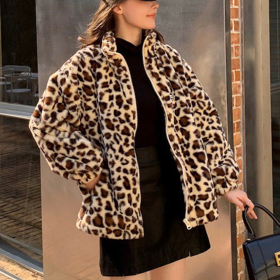 ボアジャケット ヒョウ柄 レオパード柄 長袖 ルーズ ジャケット