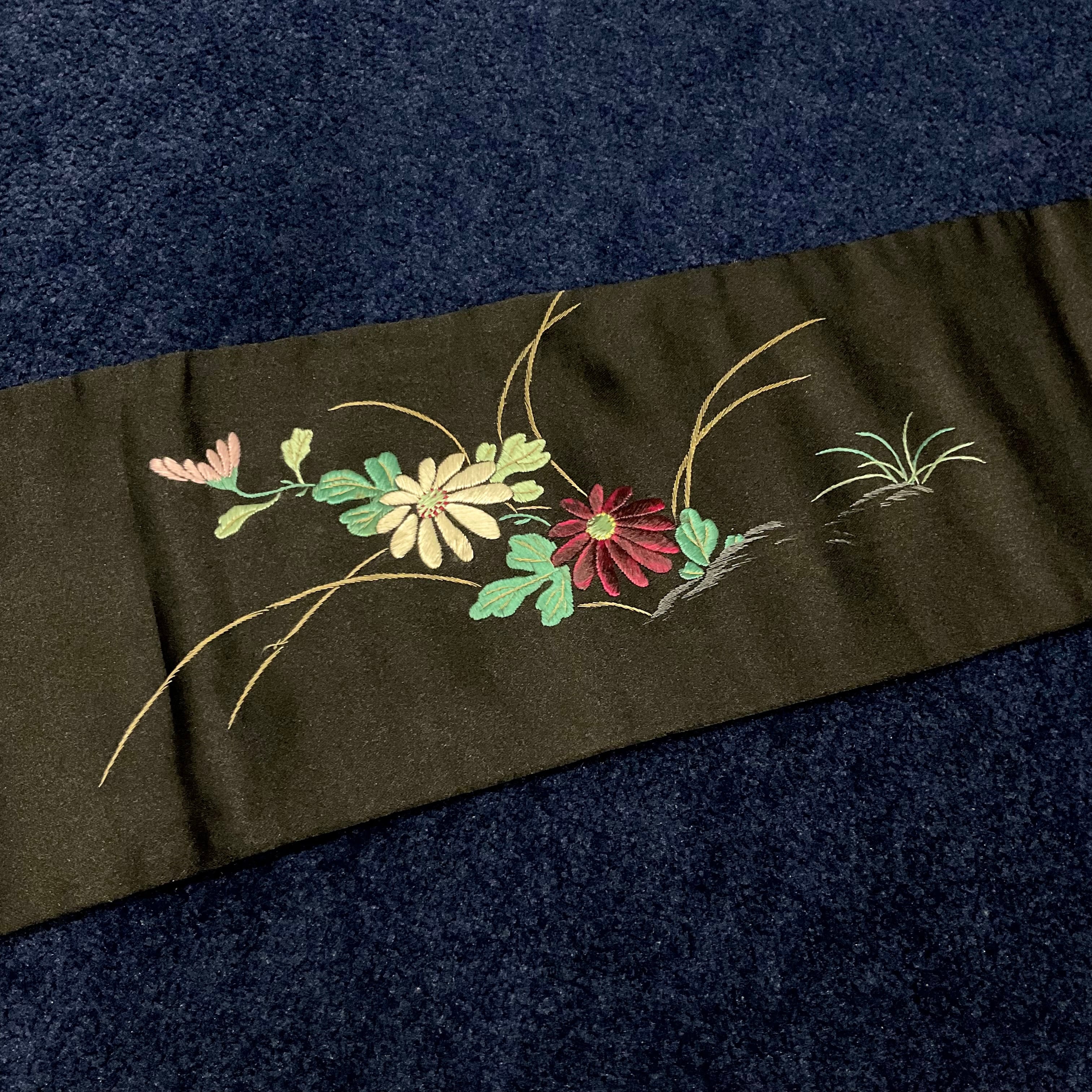 野菊と鳥＊刺繍 鳥 繻子 秋 花 アンティーク名古屋帯 A882 | kimono tento