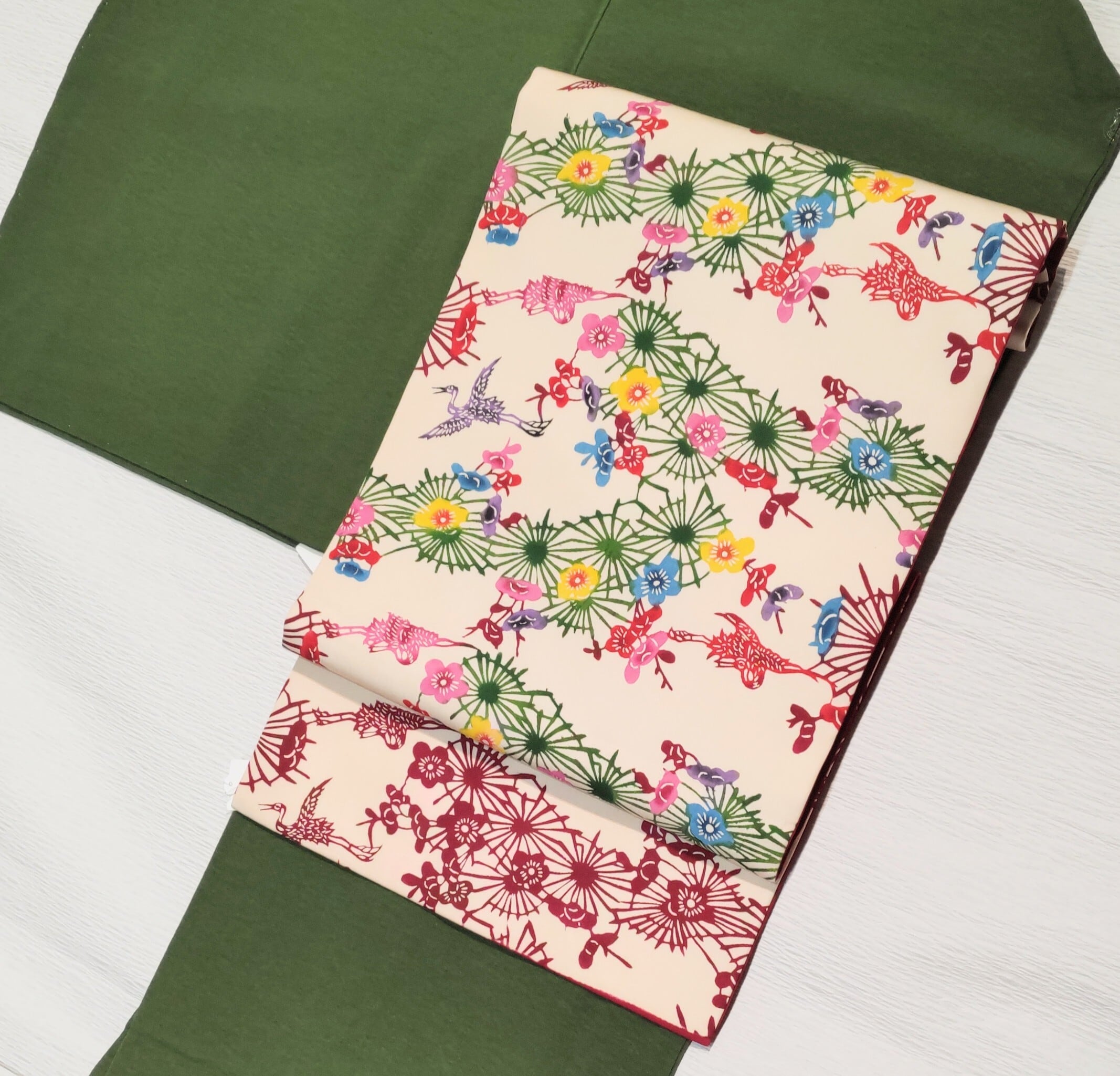 鶴、梅、松柄の紅型の名古屋帯 | リサイクル着物 菅野