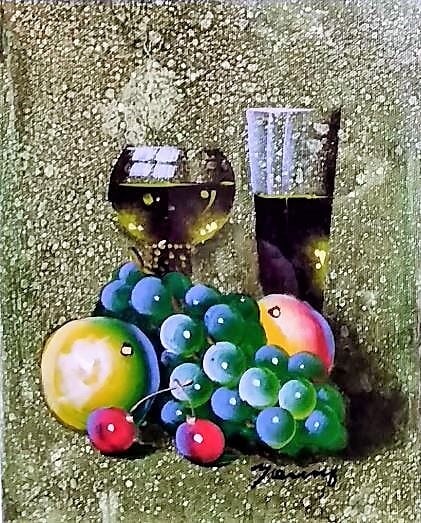 Y・ヤング「静物」油彩画 額縁外寸47.2x52.5x2.5㎝ 内寸41.0x47.0