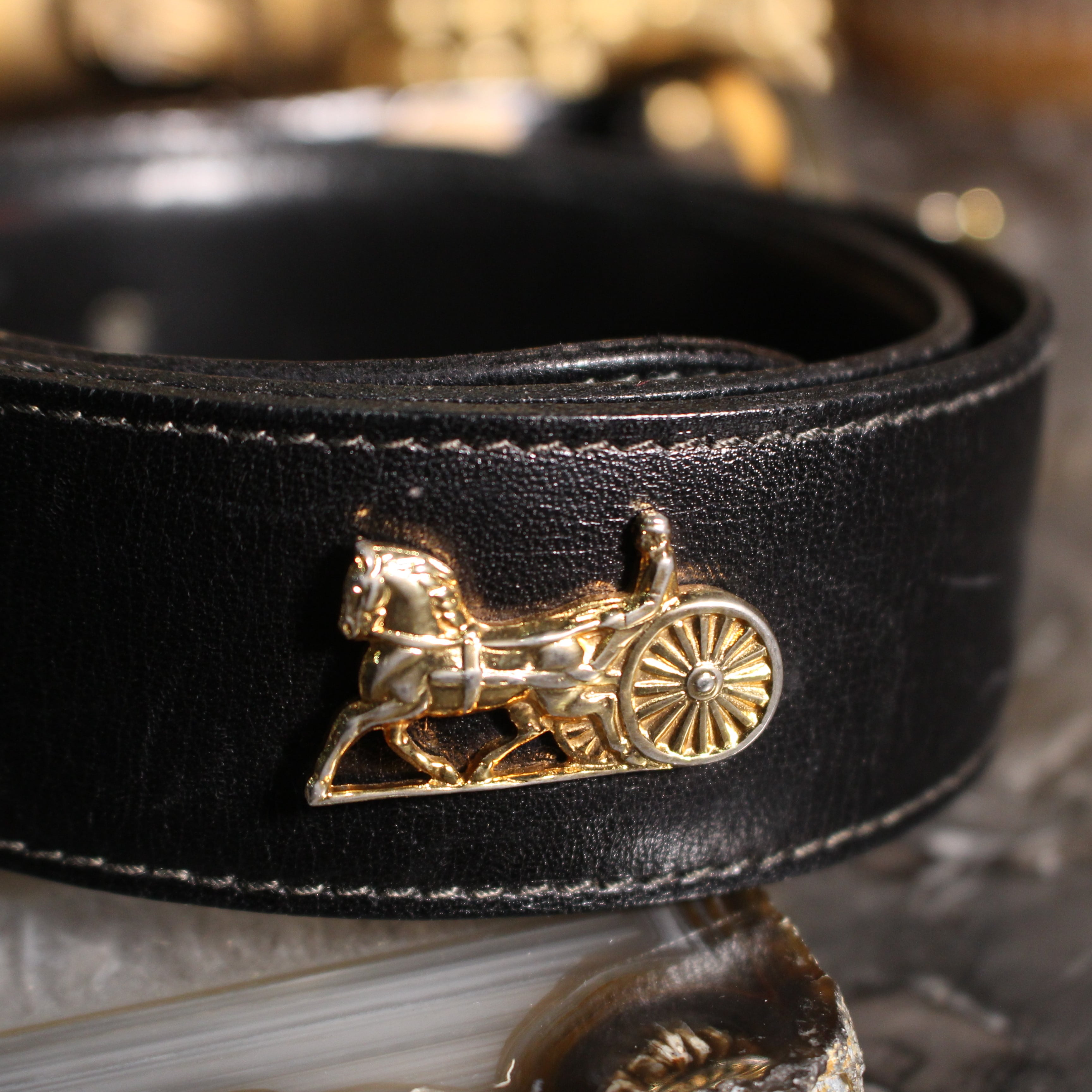CELINE CARRIAGE LOGO DESIGN LEAHER BELT/セリーヌ馬車ロゴデザイン