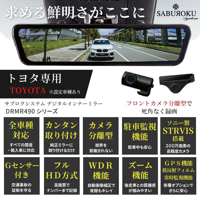 デジタルインナーミラー DRMR490（本体＋アーム）【トヨタ専用