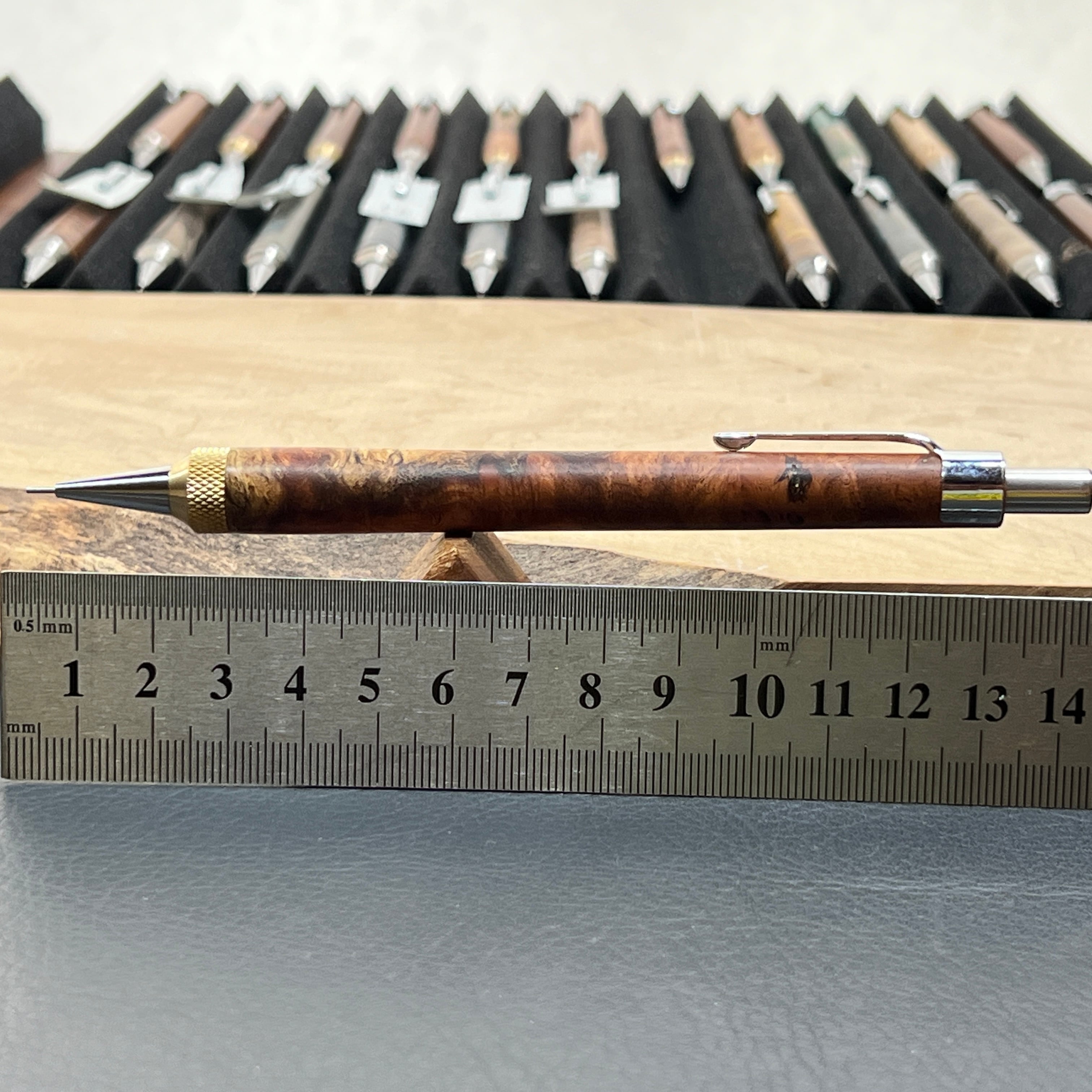 21花梨瘤源平柄 木製シャーペン強低重心R アヤメローレットタイプ 真鍮