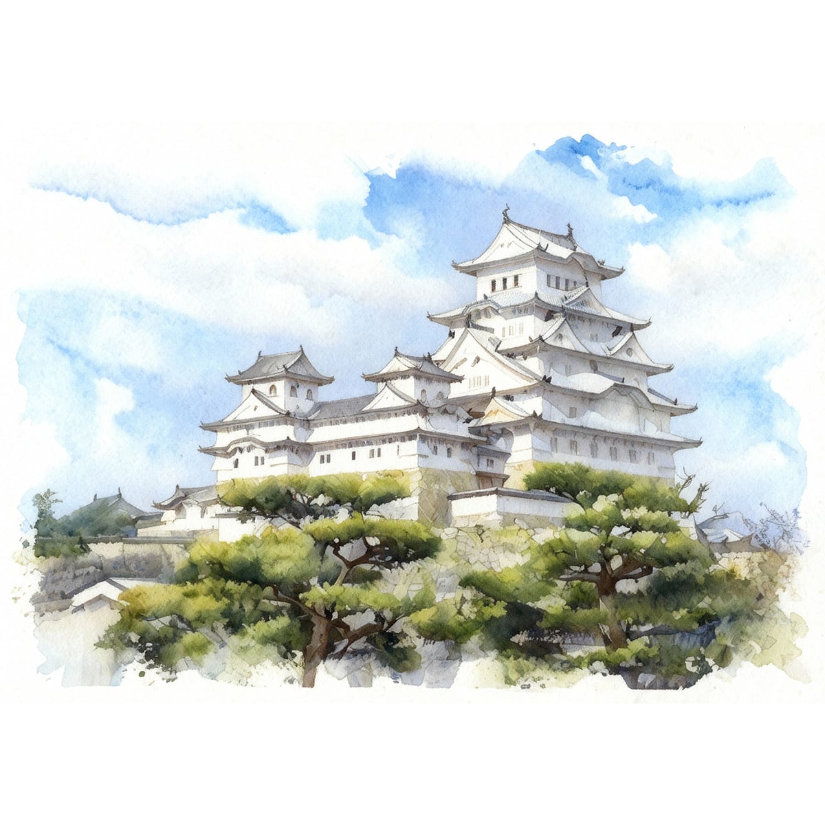 絵画 風景画 日本の城 兵庫県姫路城 インテリアアート額付き 水彩画