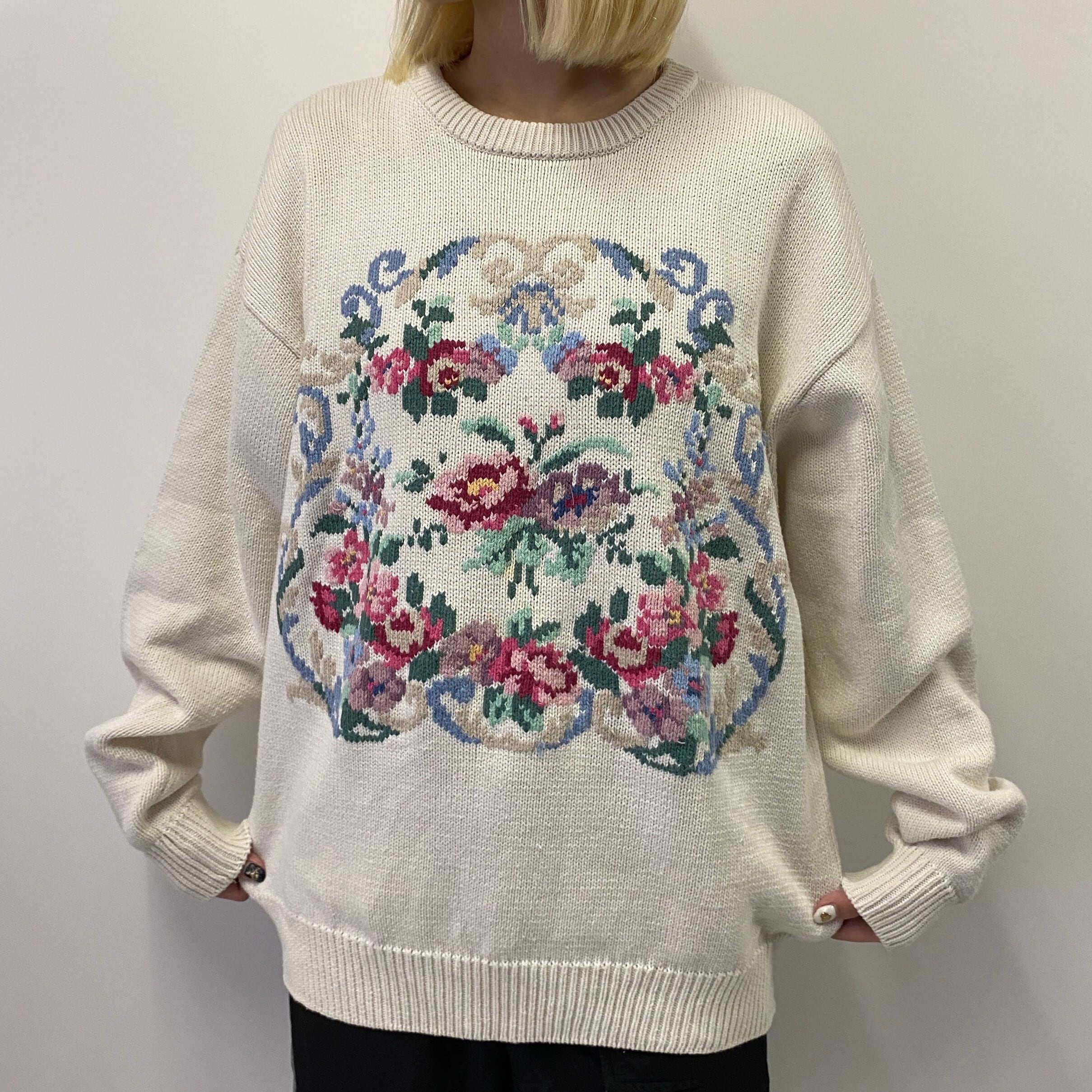 90年代 Eddie Bauer エディーバウアー フラワー 花柄 コットンニット
