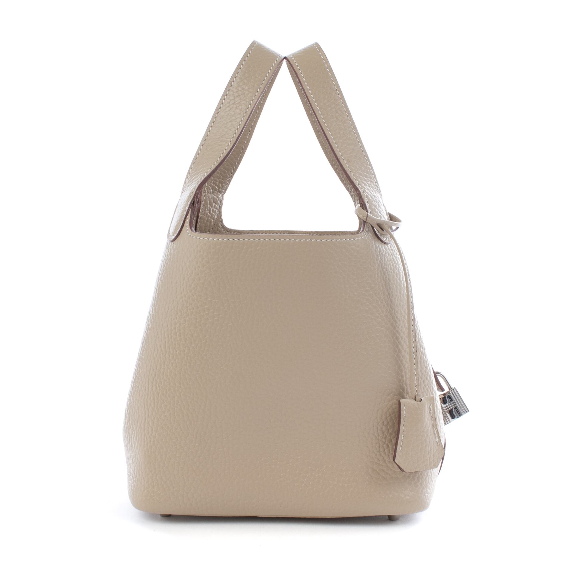 本革 キューブバッグ PMサイズ グレージュ 白ステッチ | バンコク