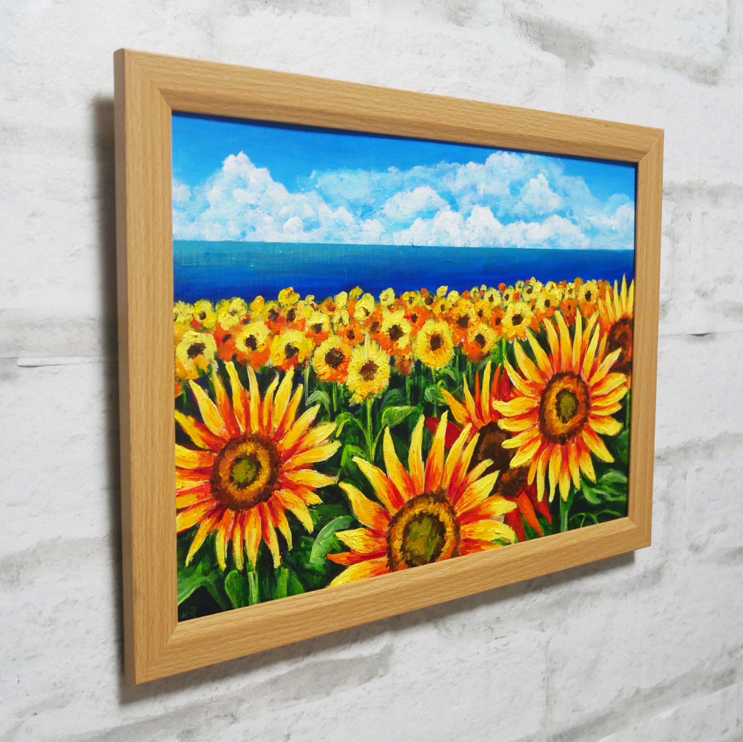 油絵 油彩 油彩画 絵 絵画【海のひまわり畑】 | HIROSHI1990